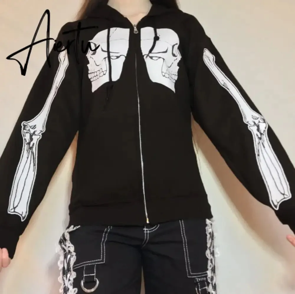 Aiertu Y2K Gothic Sweatshirt Oversized Hoodie Women Autumn Zip Up Long Sleeve Coat Top Female 90S Vintage E-Harajuku Grunge Clothes