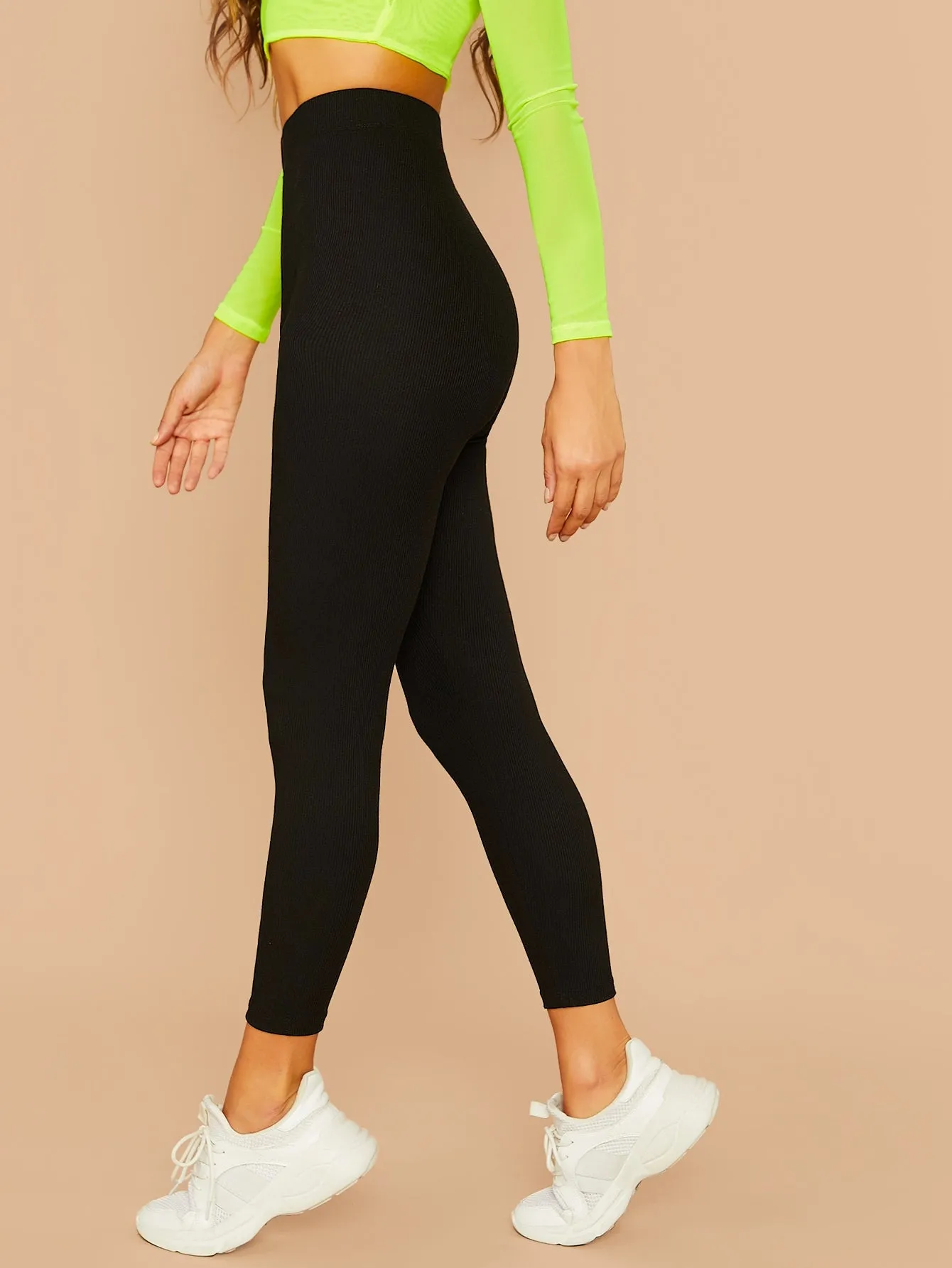 Basics Plain Rib-Knit Cropped Women Leggings
