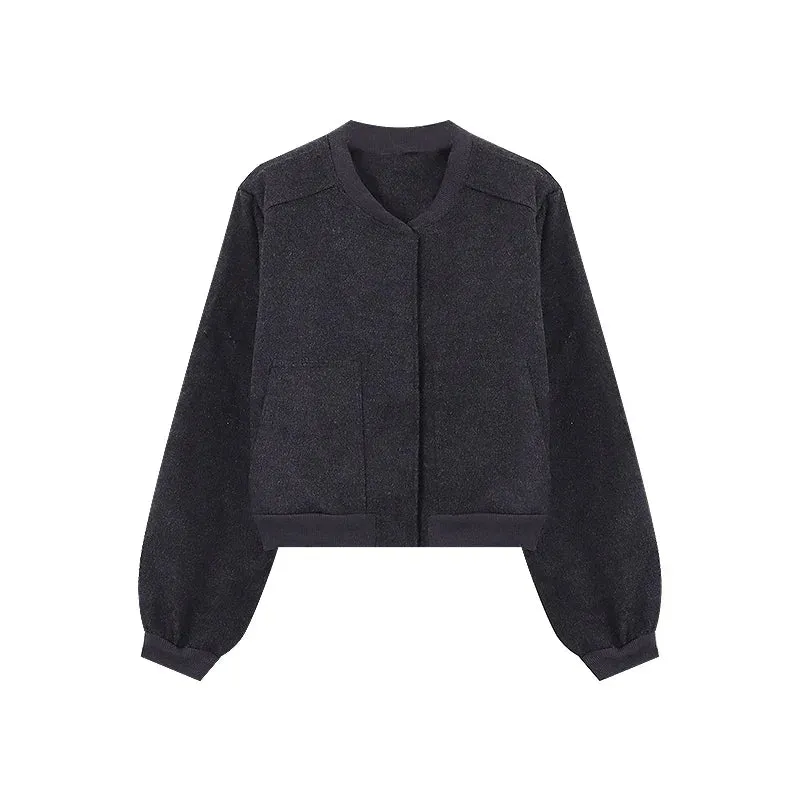 Black Friday Joskaa Baseball Woolen Coat Cropped Bomber Jacket Oversized Streetwear Loose Casual Korean Fashion Uniform Winter Clothes Women