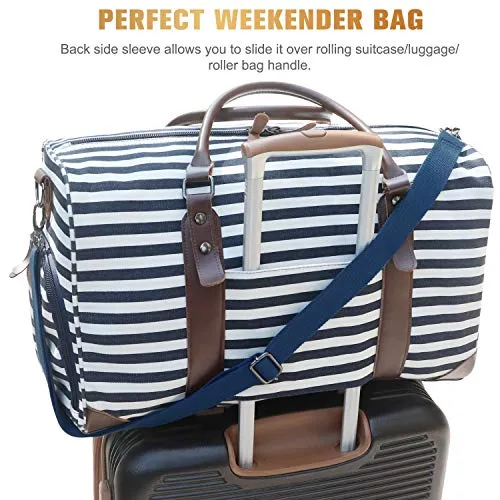 Canvas Leather Duffel Bag - Overnight Travel Carry On Tote