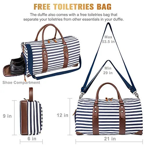 Canvas Leather Duffel Bag - Overnight Travel Carry On Tote