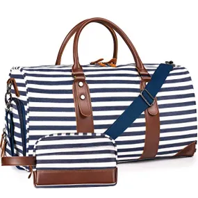 Canvas Leather Duffel Bag - Overnight Travel Carry On Tote