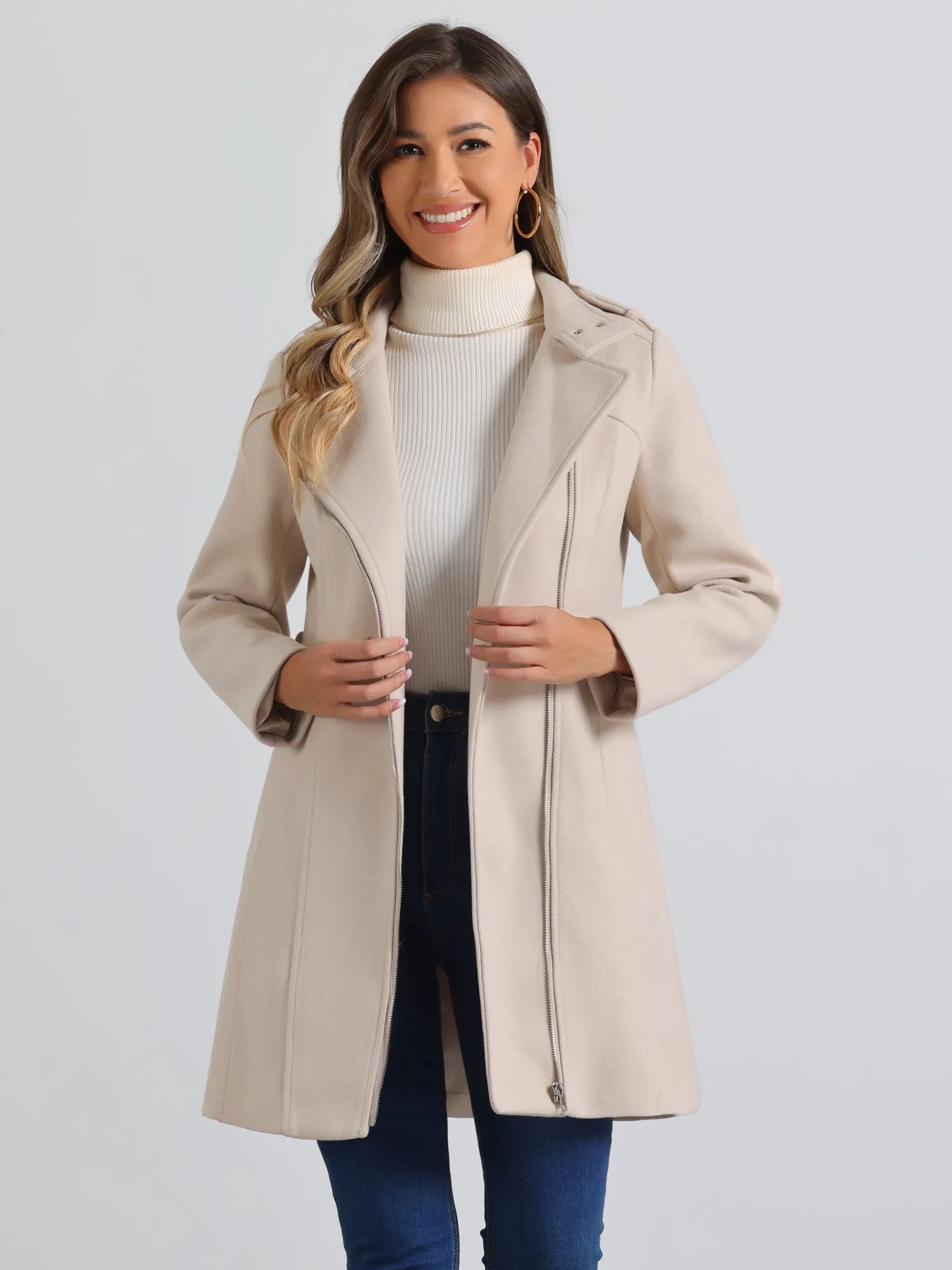Classic Stand Collar Zip Up Belt Winter Trench Coat
