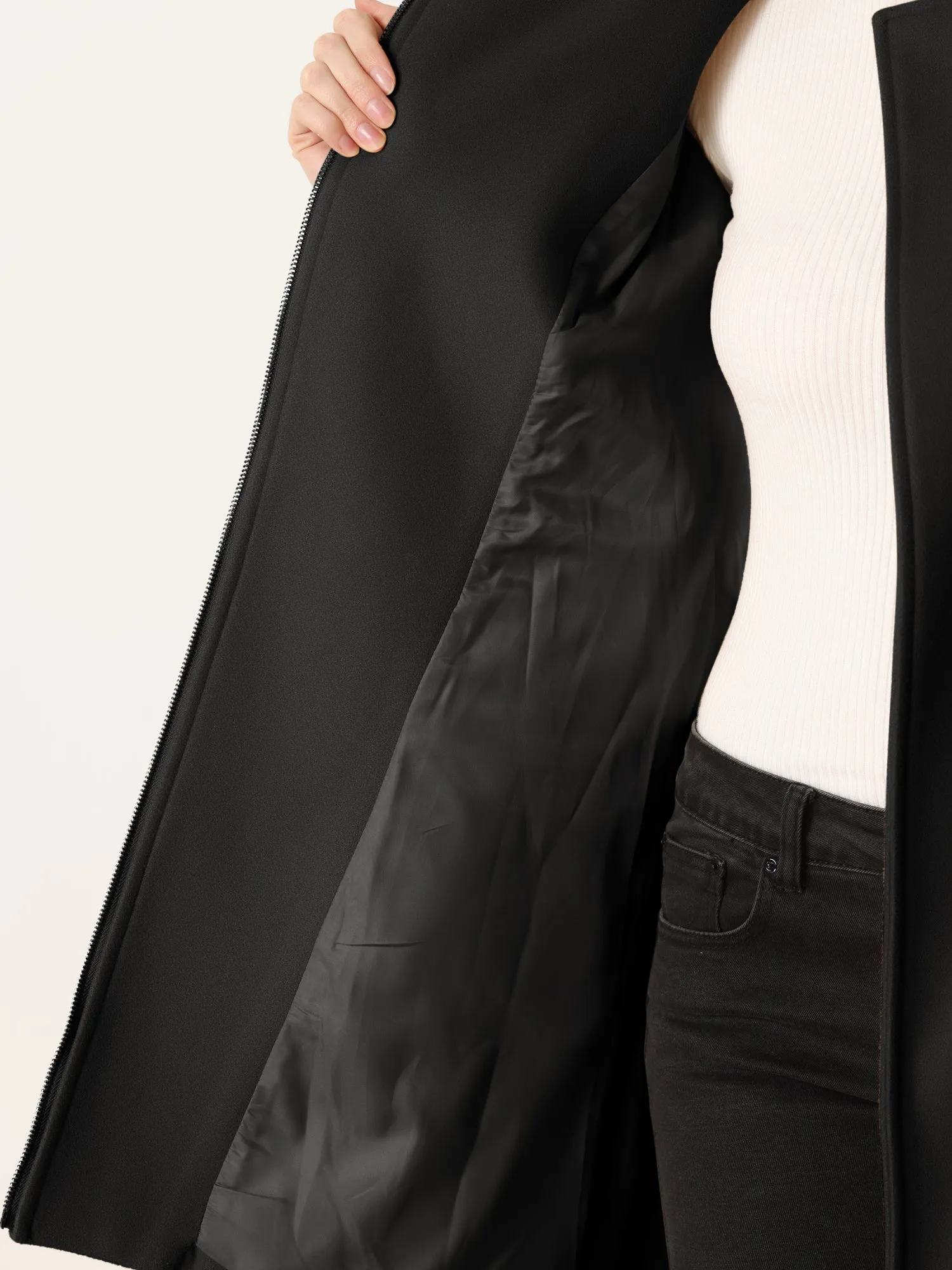 Classic Stand Collar Zip Up Belt Winter Trench Coat
