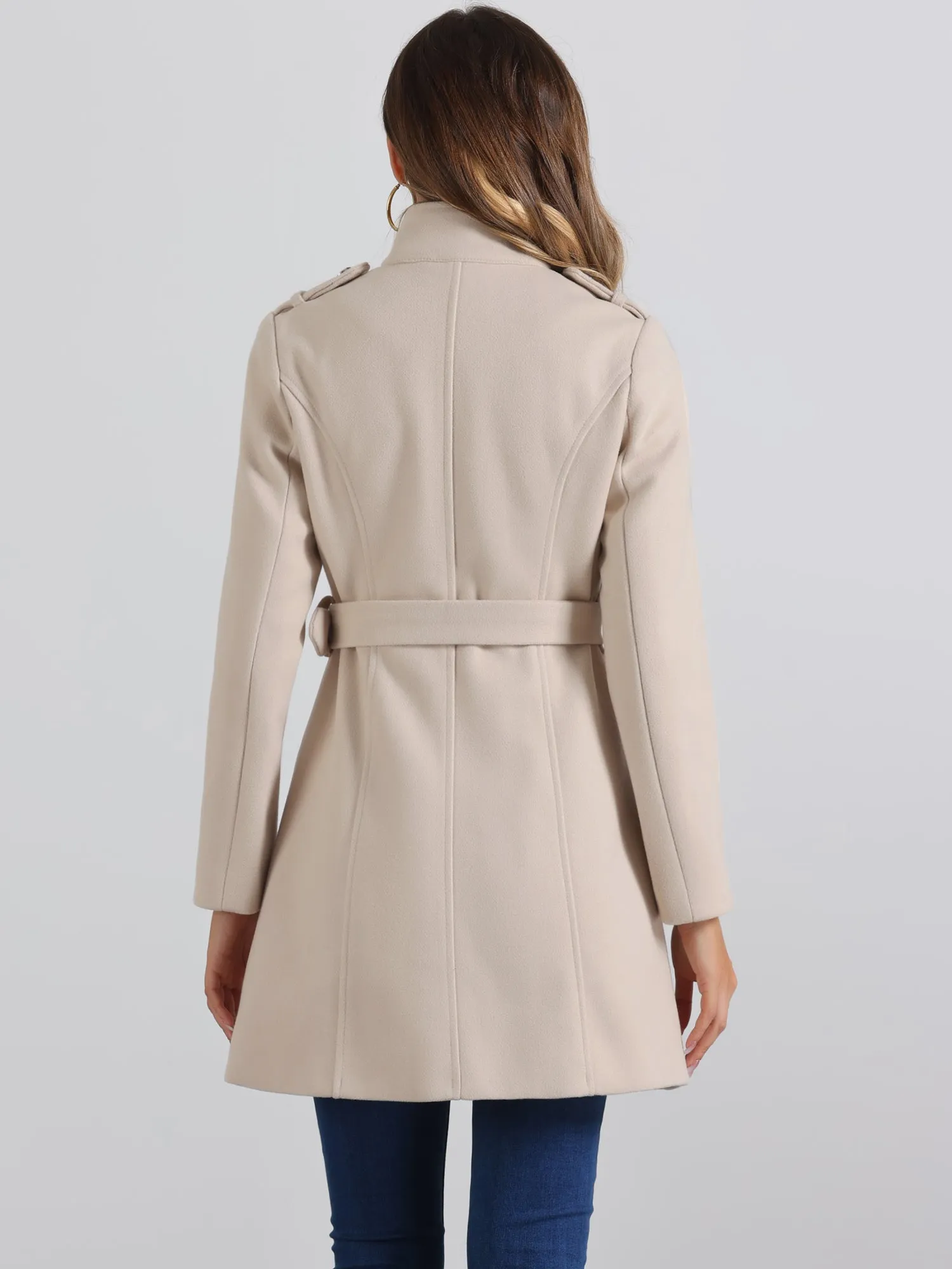Classic Stand Collar Zip Up Belt Winter Trench Coat