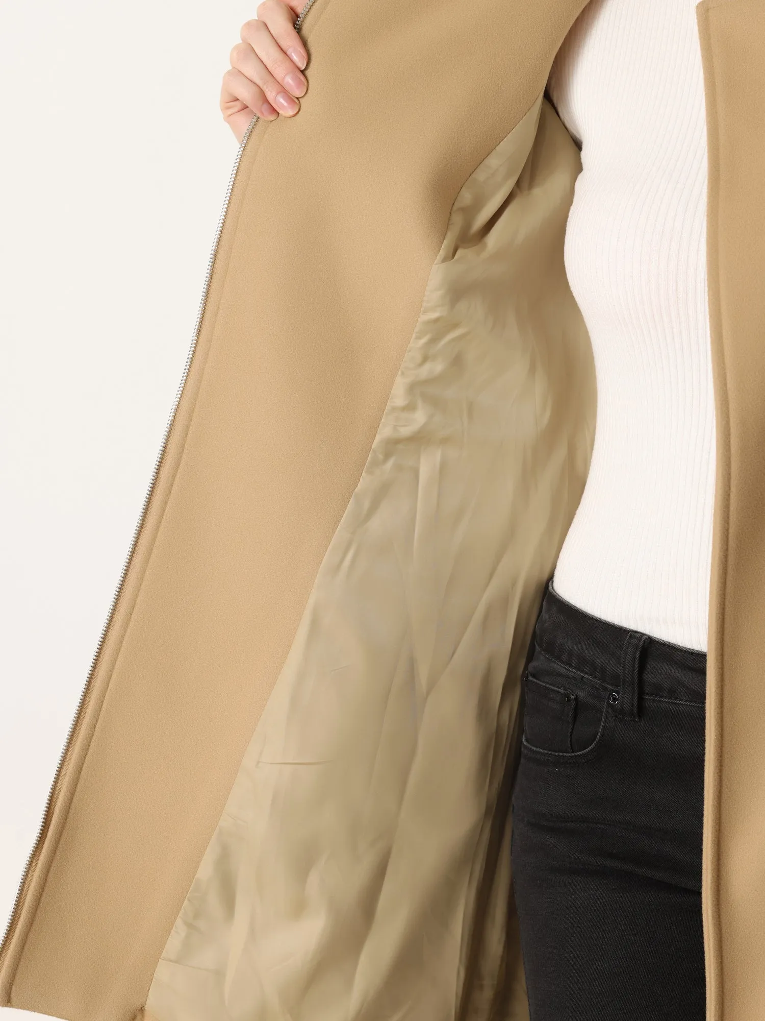 Classic Stand Collar Zip Up Belt Winter Trench Coat