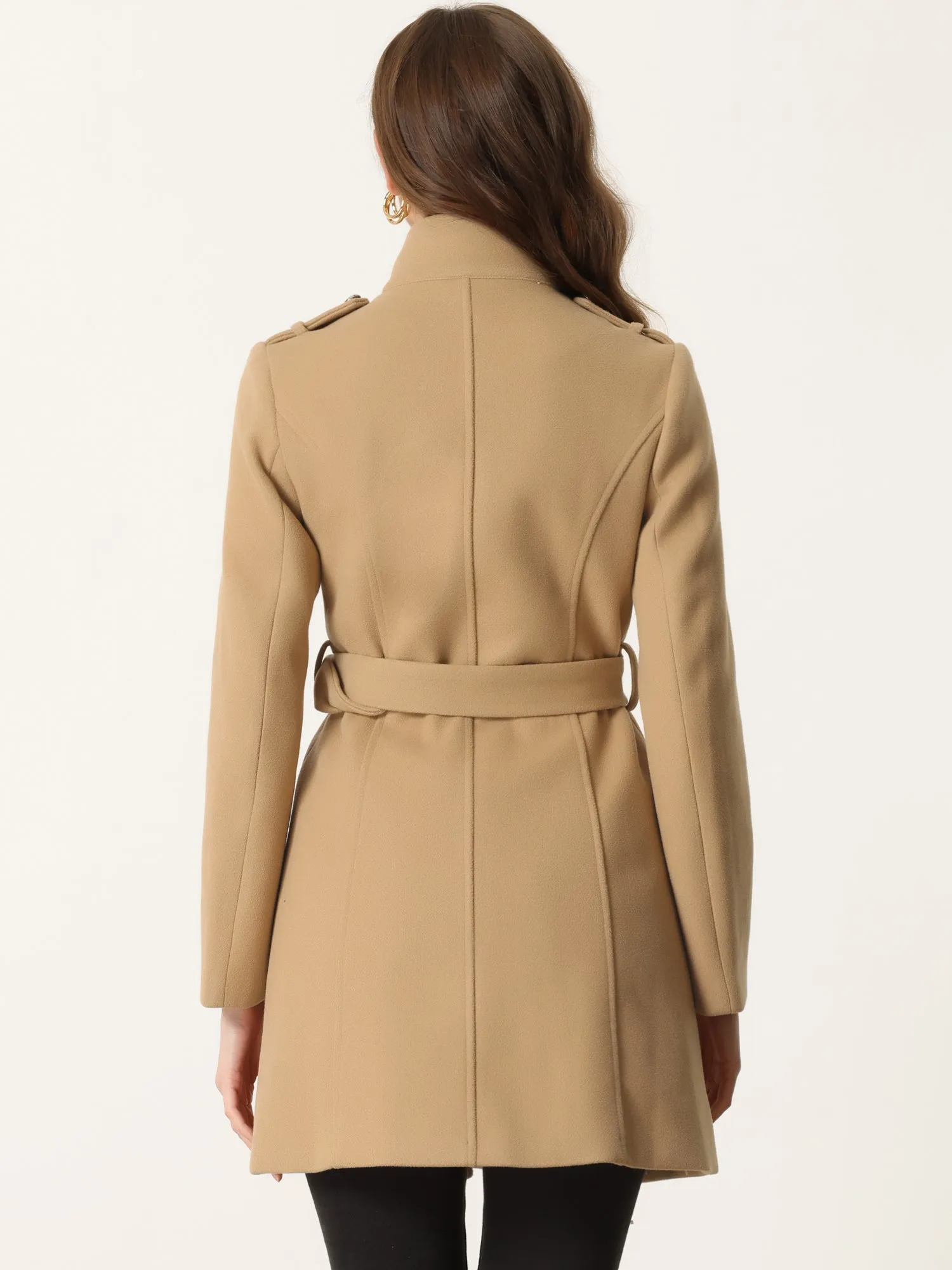 Classic Stand Collar Zip Up Belt Winter Trench Coat
