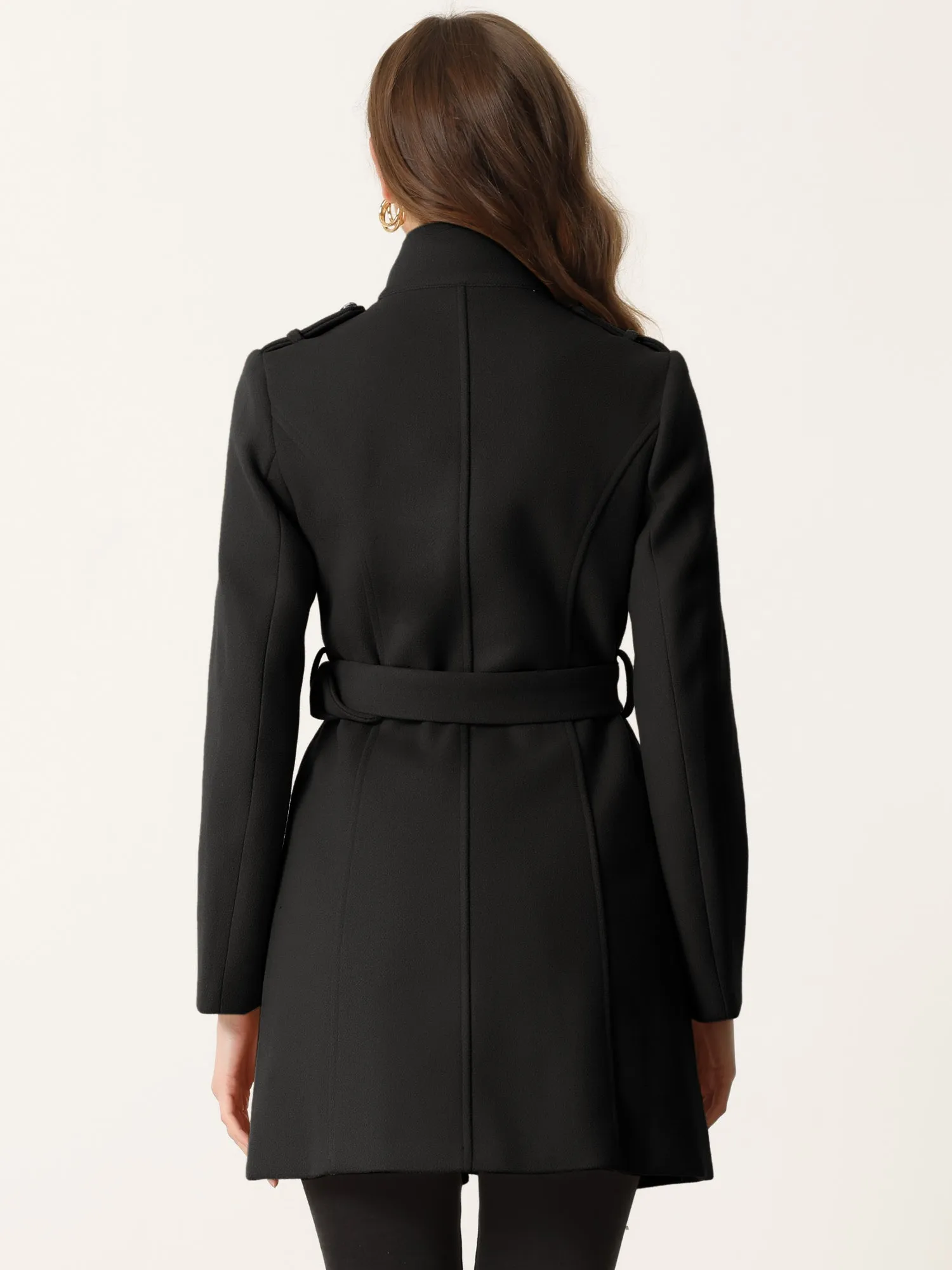 Classic Stand Collar Zip Up Belt Winter Trench Coat