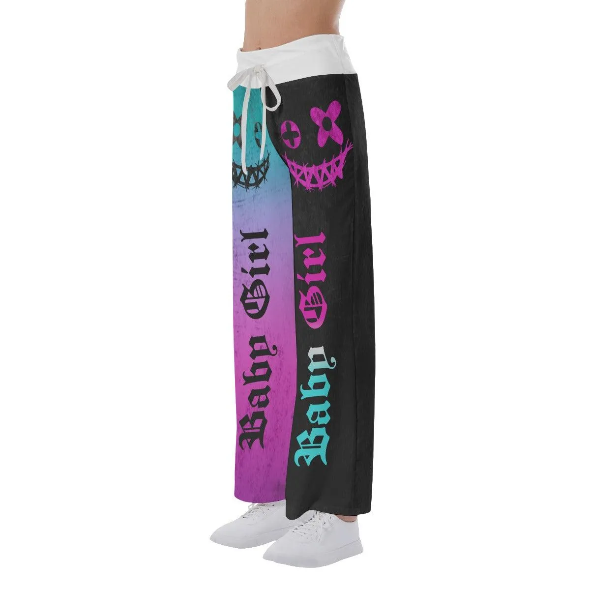 Color Block Skull Smile High-Waisted Wide leg pants