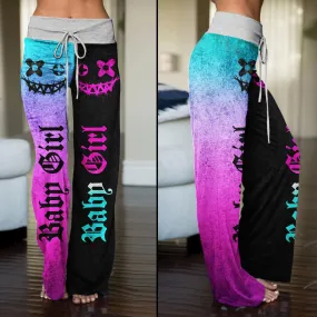 Color Block Skull Smile High-Waisted Wide leg pants