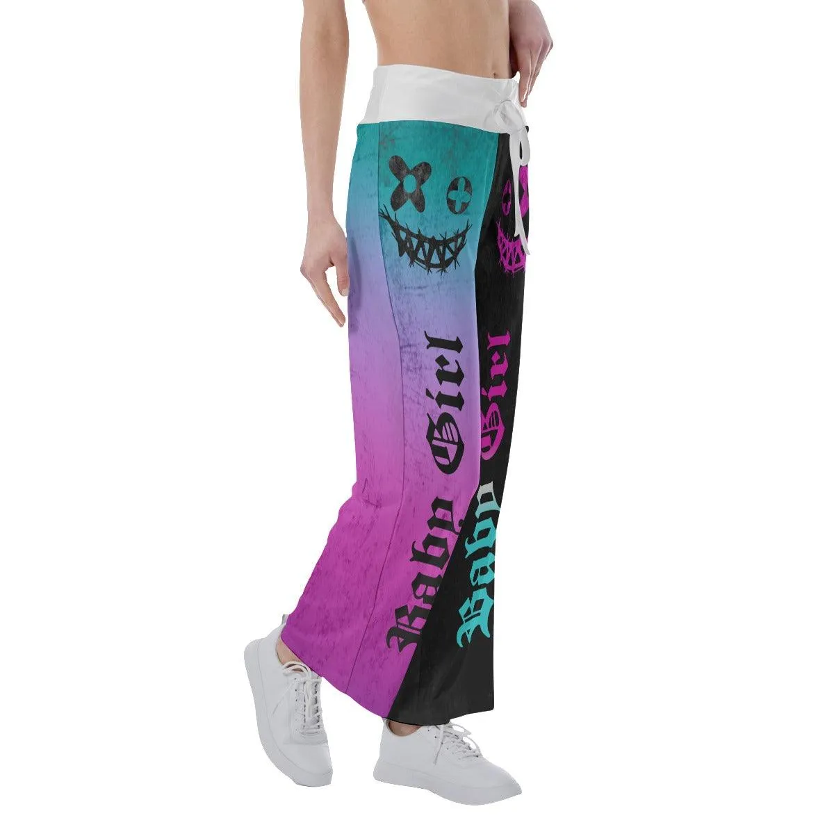Color Block Skull Smile High-Waisted Wide leg pants