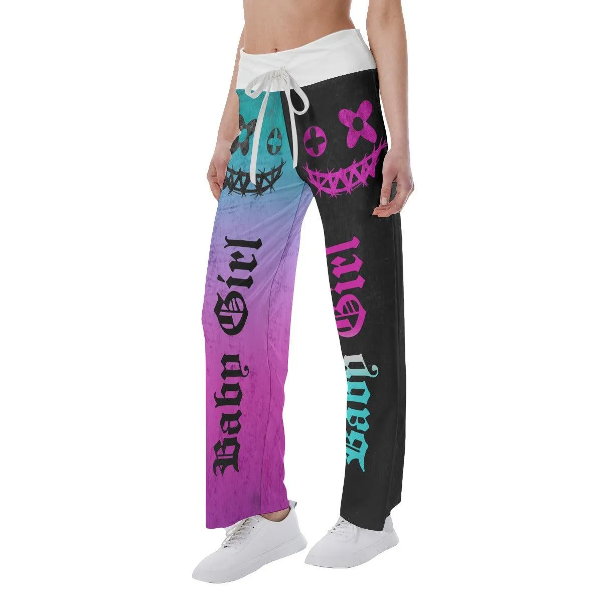 Color Block Skull Smile High-Waisted Wide leg pants