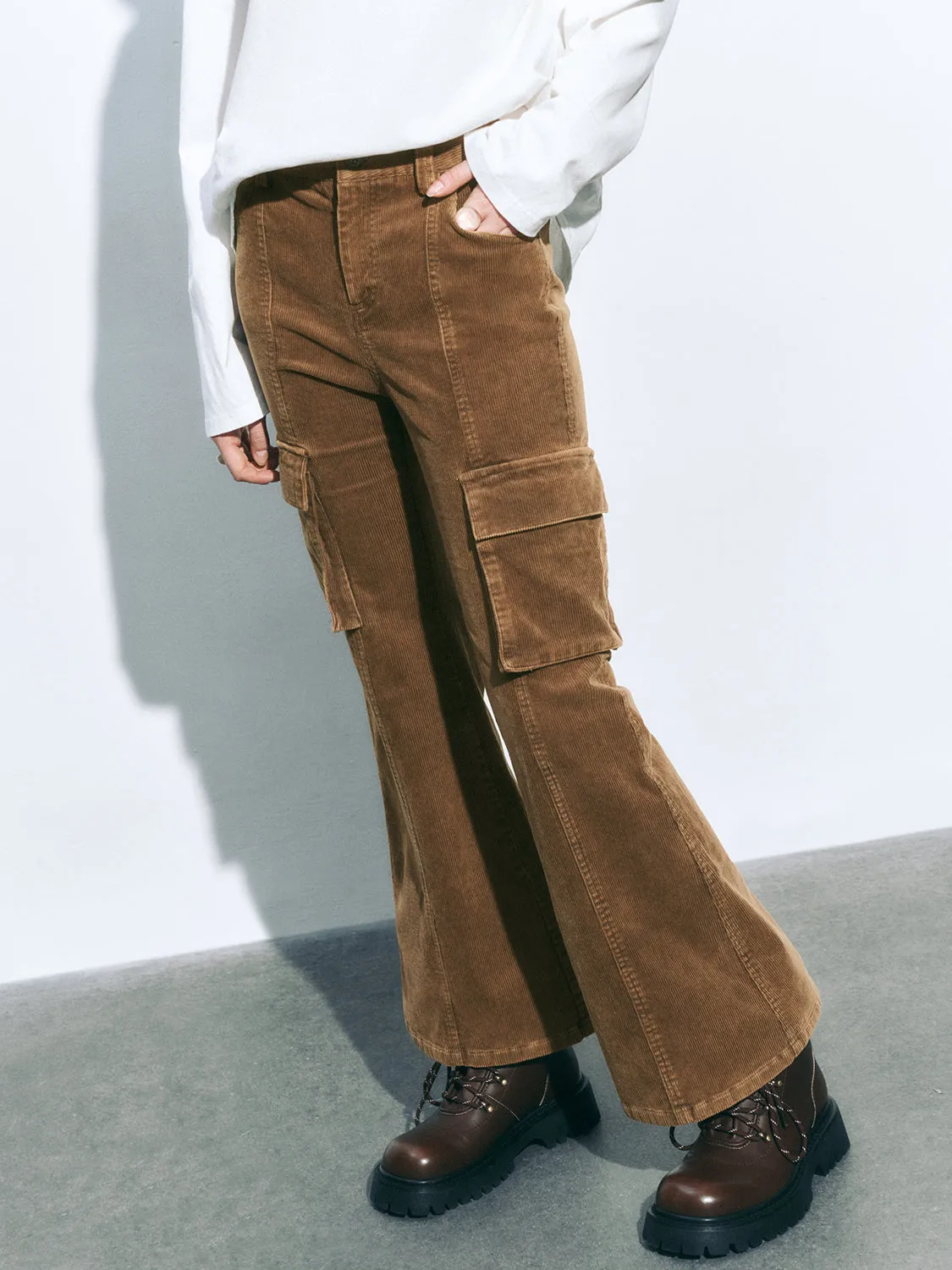Corduroy Flap Pocket Flare Pants