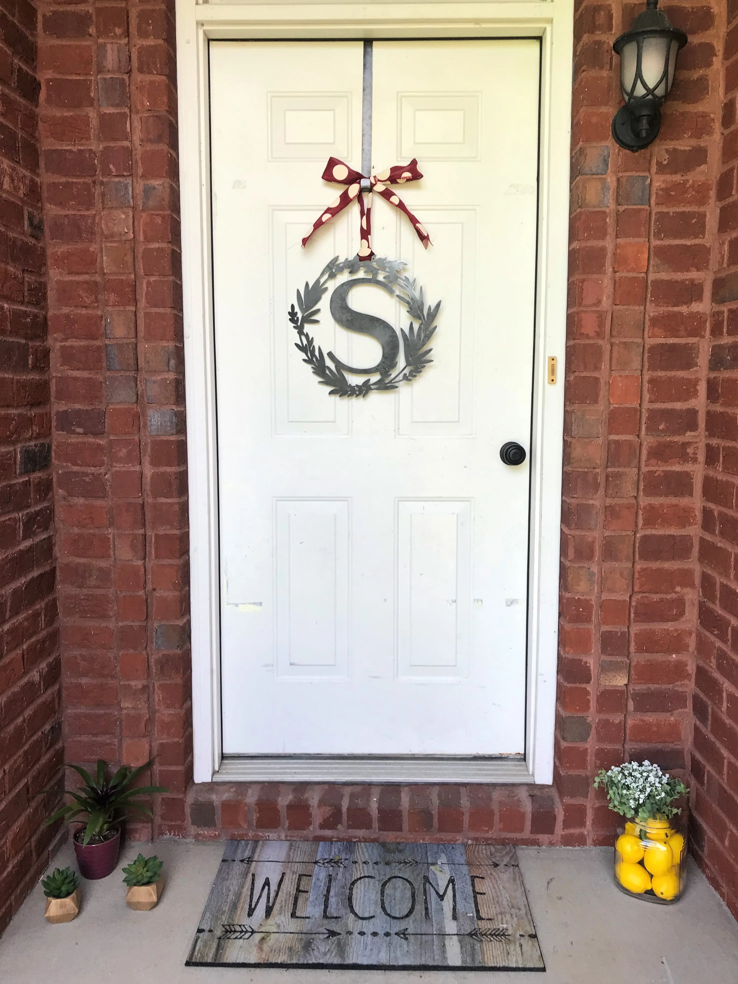 Custom Metal Monogram Modern Spring Wreath - Initial Letter Front Door Hanger Decor