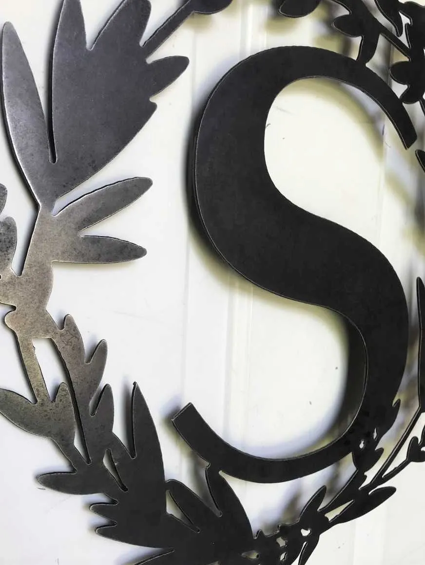 Custom Metal Monogram Modern Spring Wreath - Initial Letter Front Door Hanger Decor