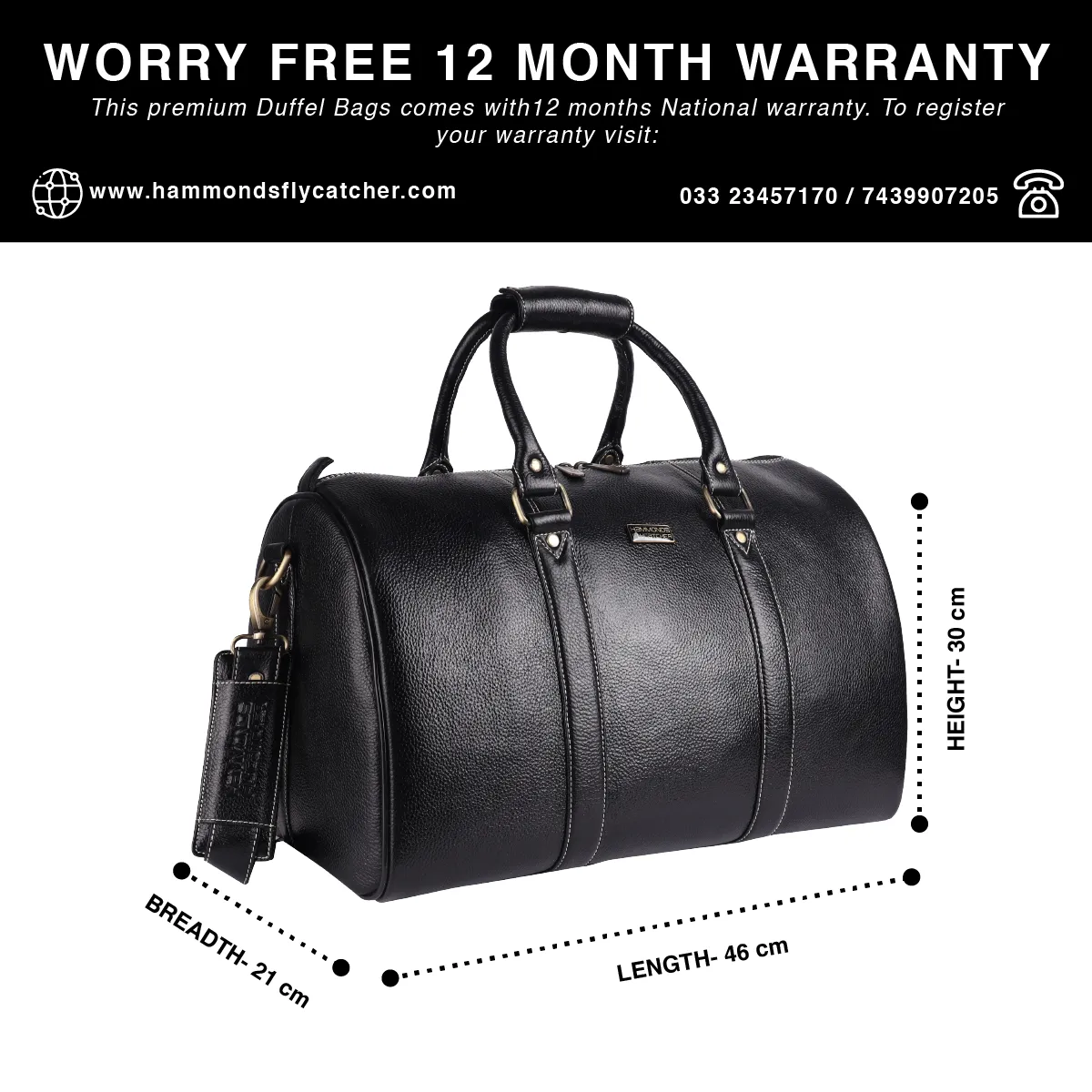 Duffle Bag for Travel - Genuine Leather Travel Bag for Luggage - Ideal Cabin Weekender Bag - Spacious, Stylish and Durable