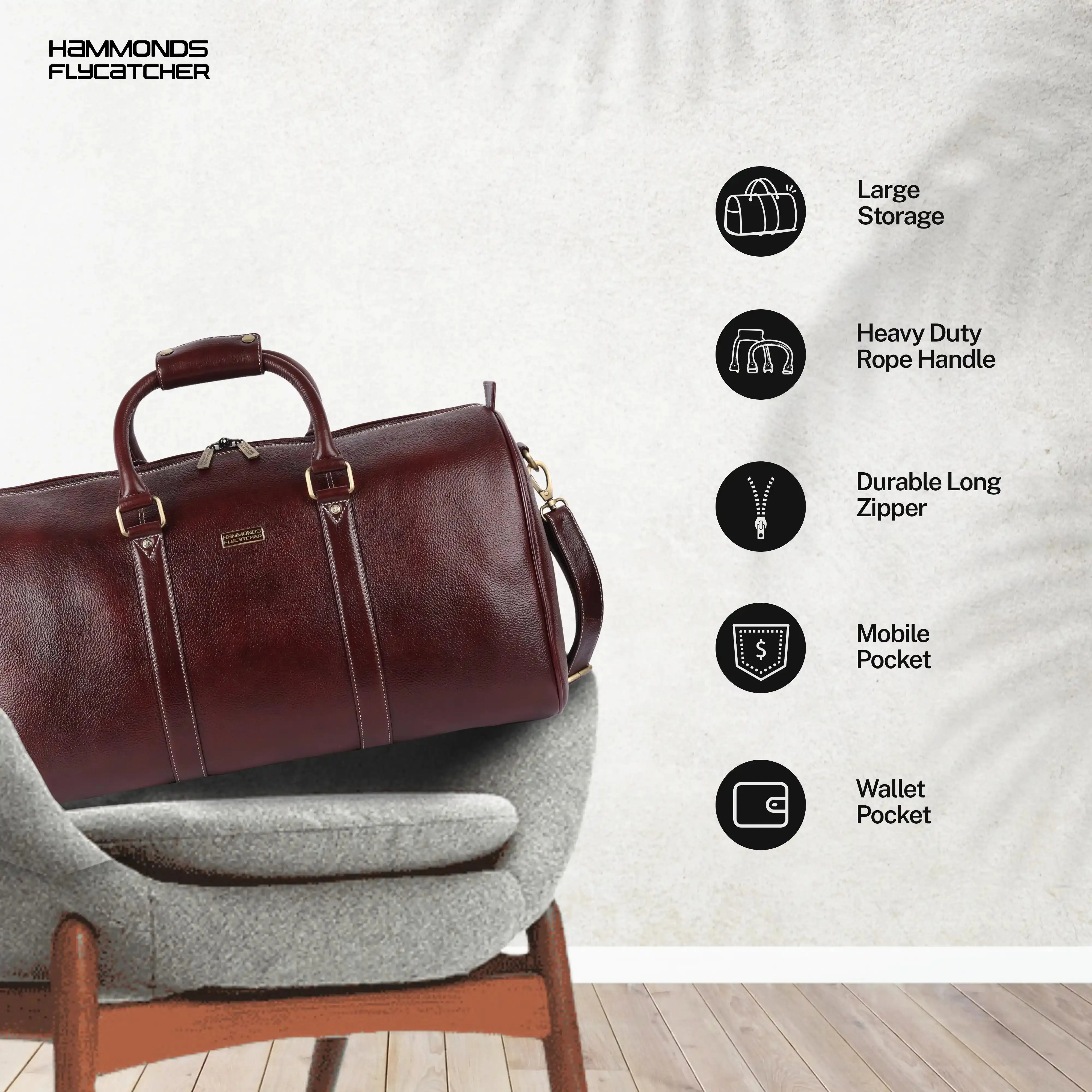 Duffle Bag for Travel - Genuine Leather Travel Bag for Luggage - Ideal Cabin Weekender Bag - Spacious, Stylish and Durable