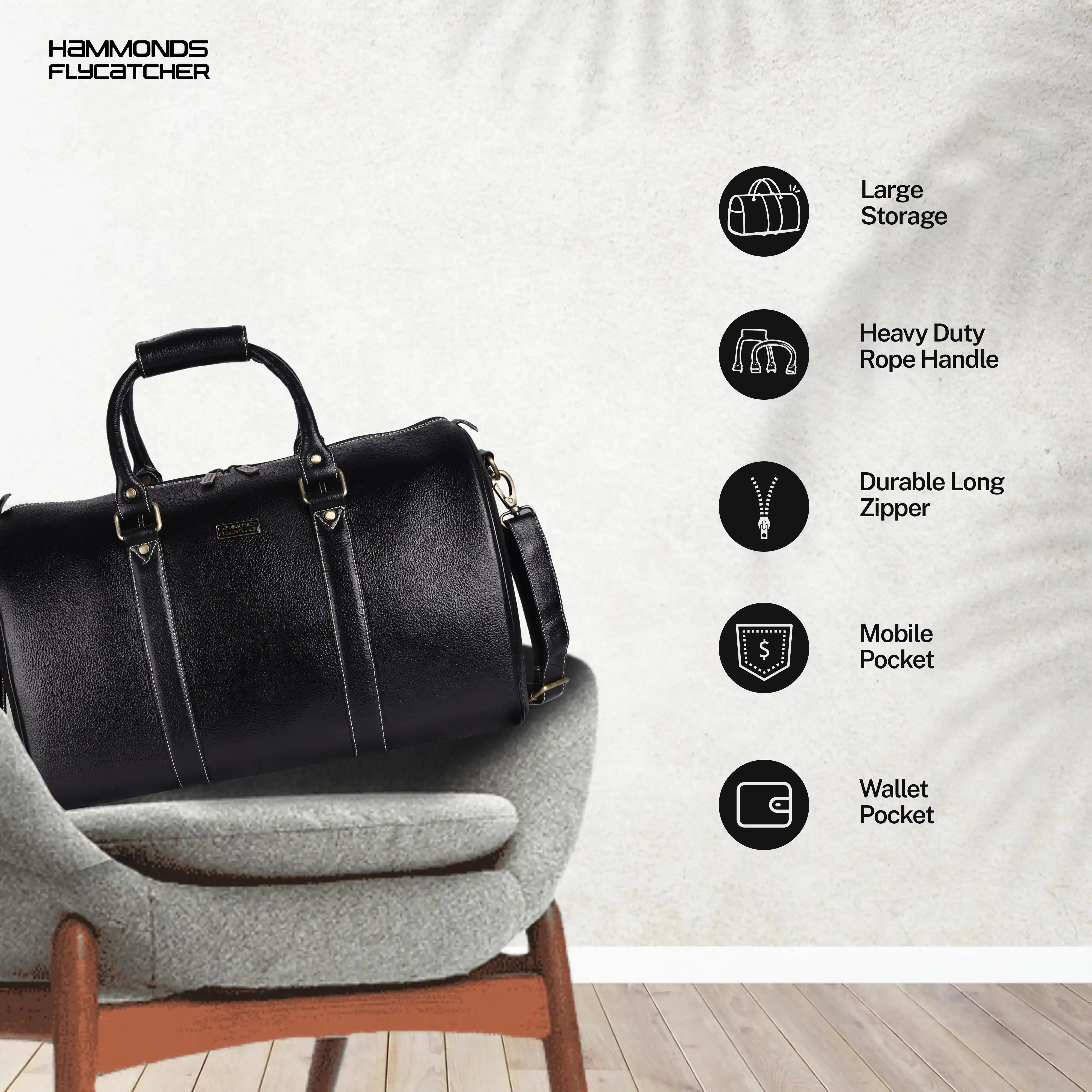 Duffle Bag for Travel - Genuine Leather Travel Bag for Luggage - Ideal Cabin Weekender Bag - Spacious, Stylish and Durable