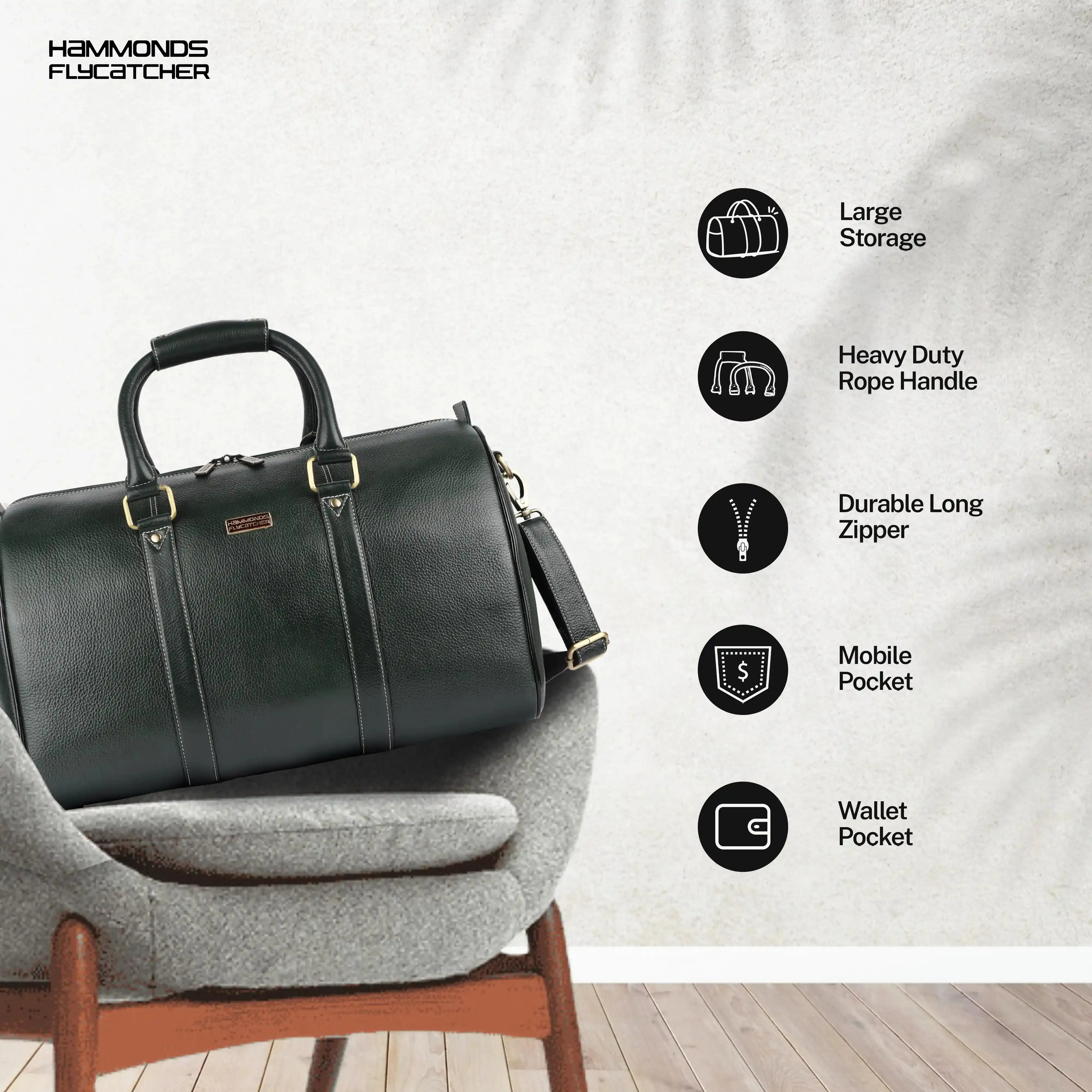 Duffle Bag for Travel - Genuine Leather Travel Bag for Luggage - Ideal Cabin Weekender Bag - Spacious, Stylish and Durable