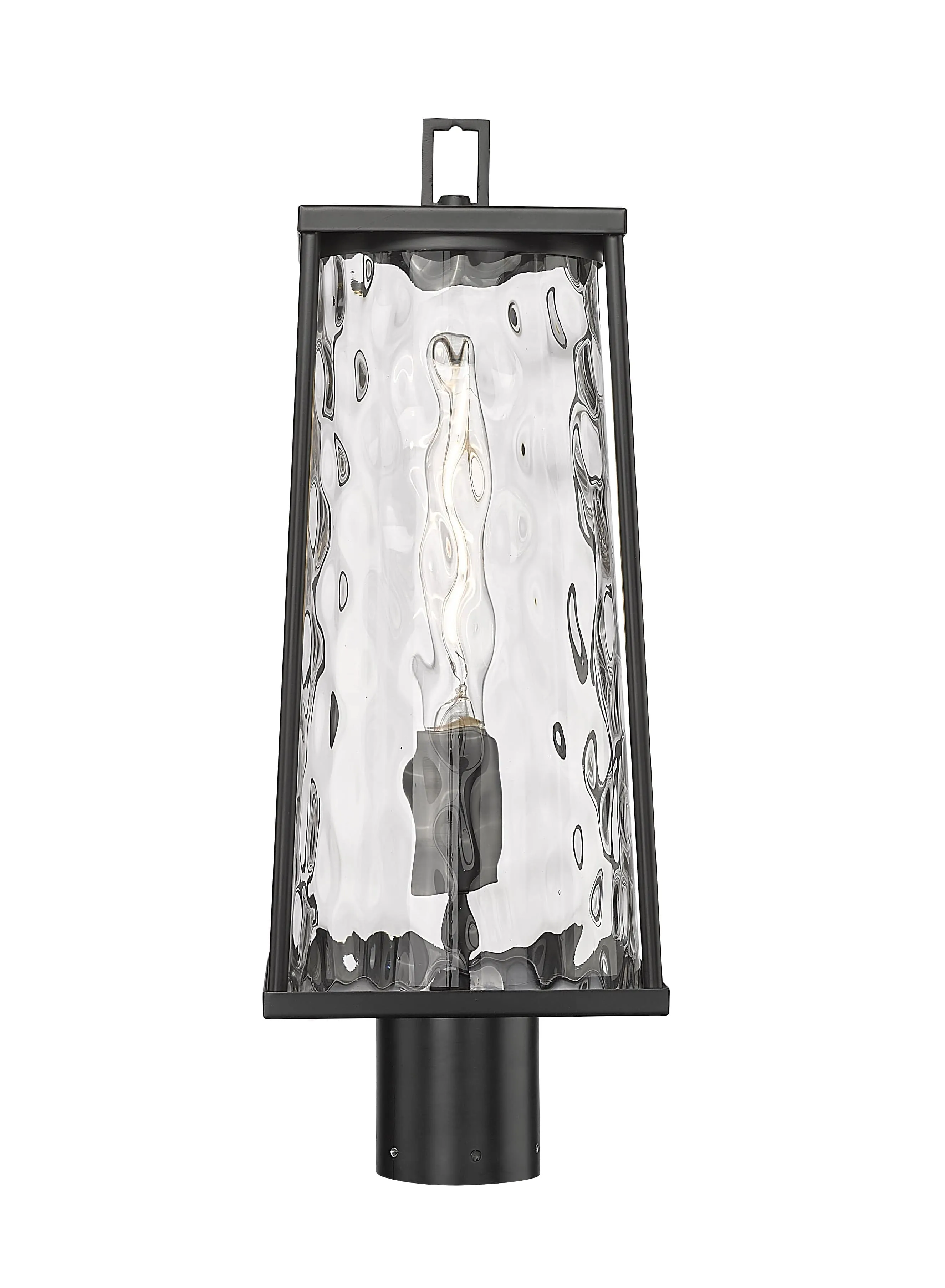 Dutton Outdoor Post Top Lantern - Powder Coated Black - Clear Water Textured Glass - 7.5in. Diameter - E26 Medium Base