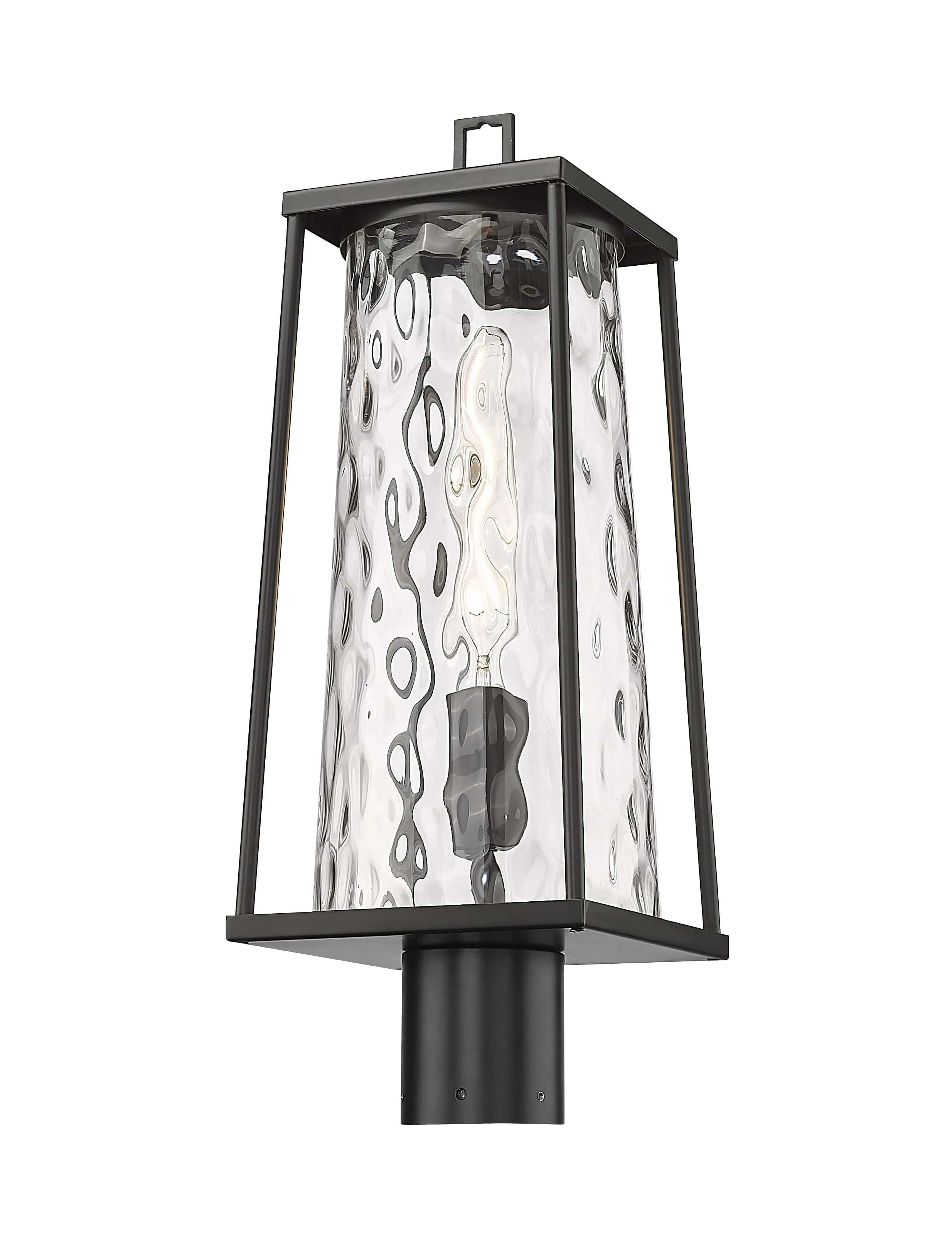 Dutton Outdoor Post Top Lantern - Powder Coated Black - Clear Water Textured Glass - 7.5in. Diameter - E26 Medium Base