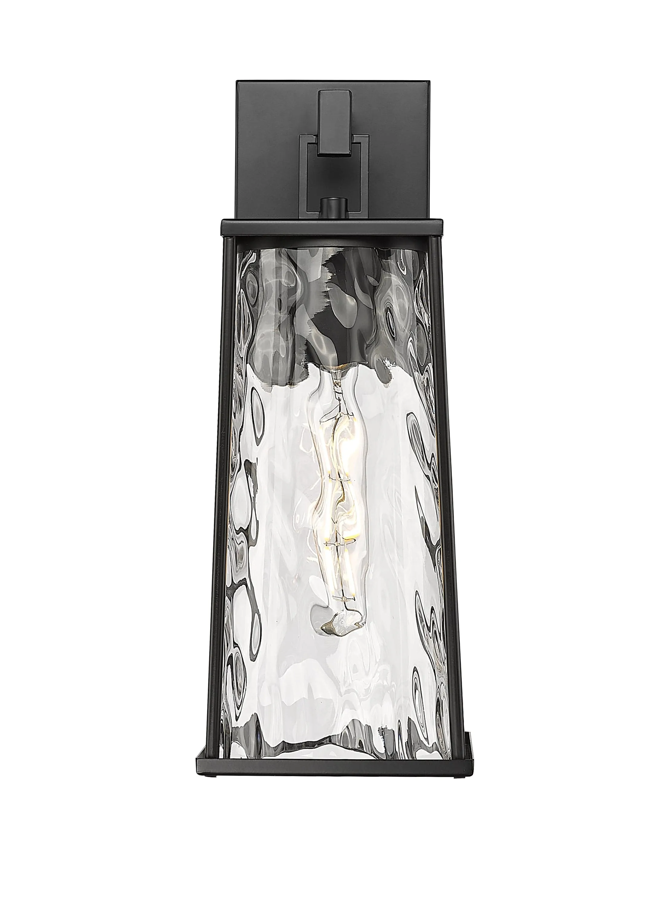 Dutton Outdoor Wall Sconce - Powder Coated Black - Clear Water Textured Glass - 6.75in. Extension - E26 Medium Base