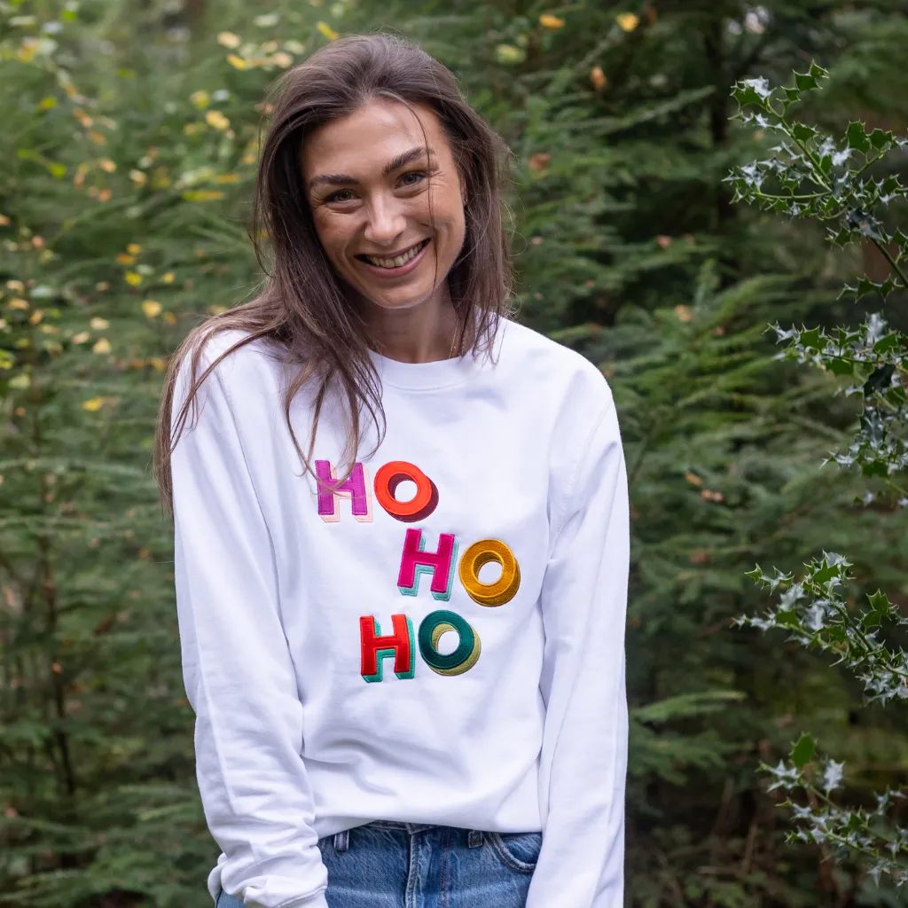 Embroidered HO HO HO Christmas Sweatshirt in Black