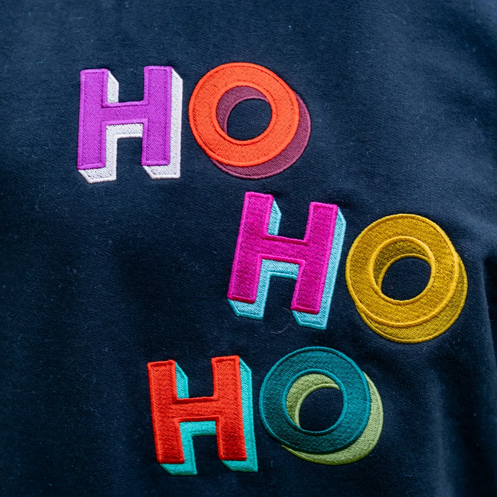 Embroidered HO HO HO Christmas Sweatshirt in Black
