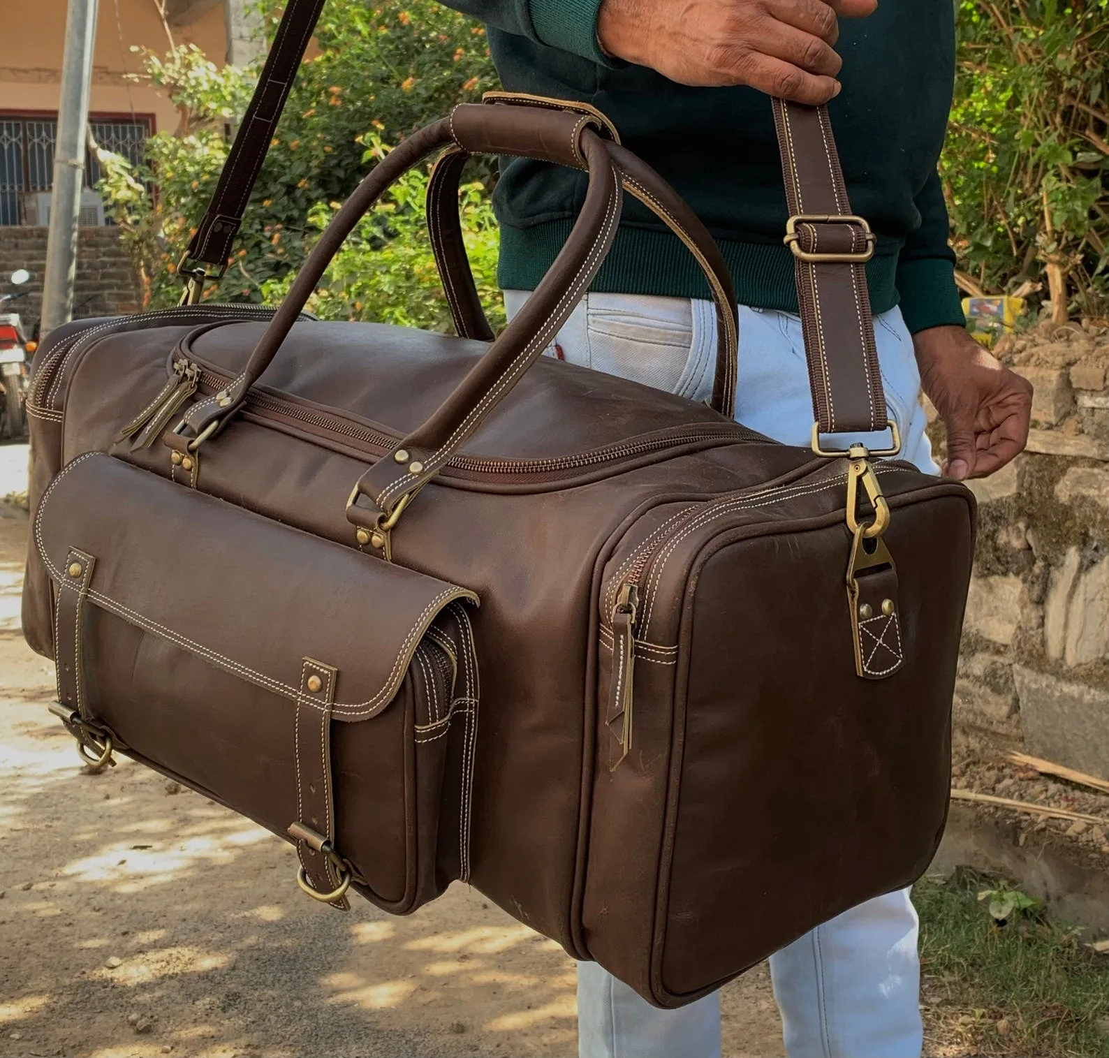 Extra Large Cowhide Leather Travel Duffle Bag