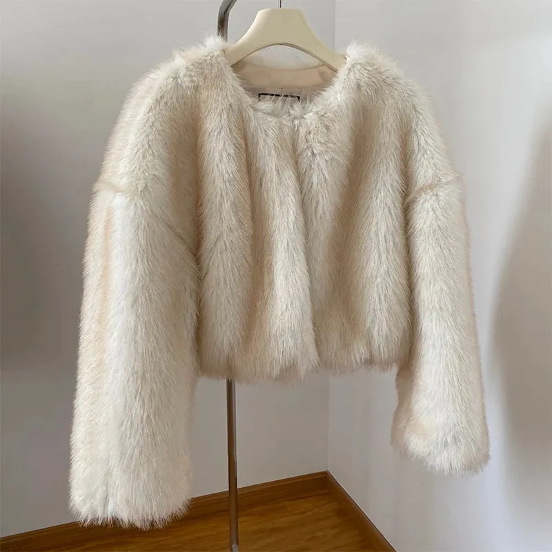 Fashionista Faux Fur Jacket round collar fur coat
