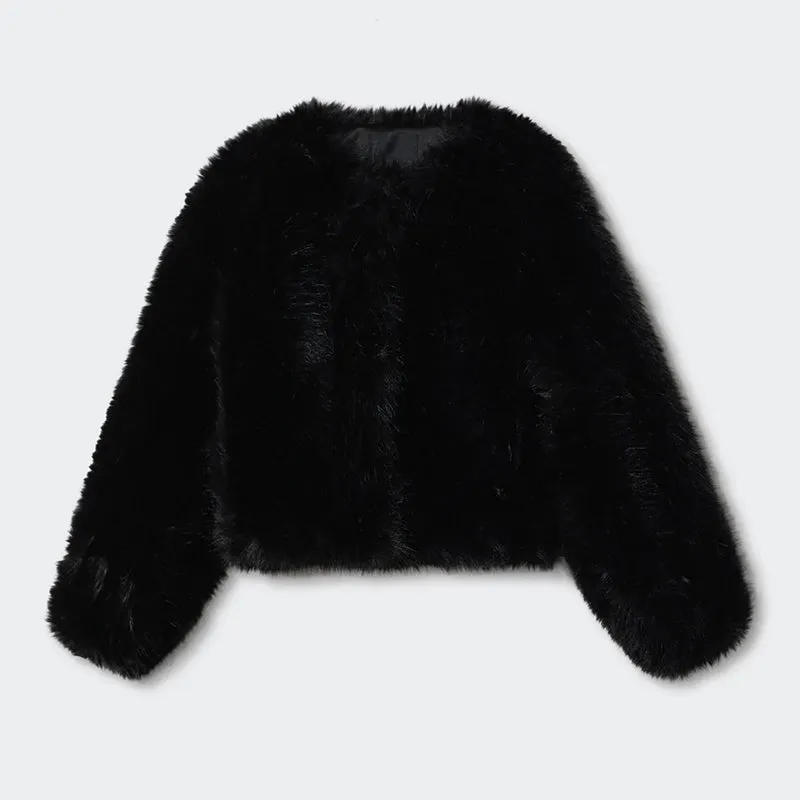 Fashionista Faux Fur Jacket round collar fur coat