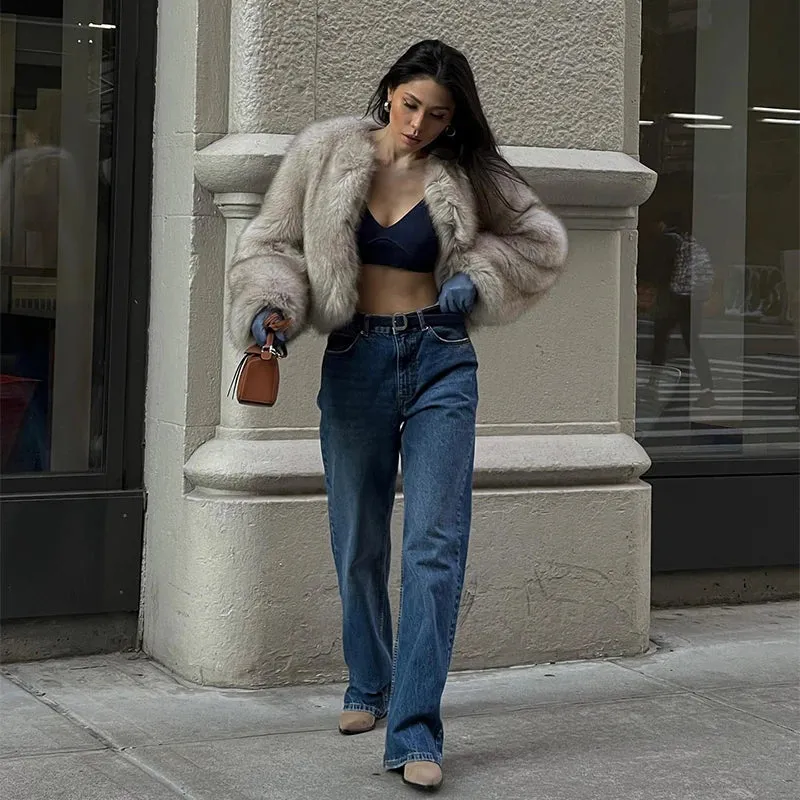 Fashionista Faux Fur Jacket round collar fur coat