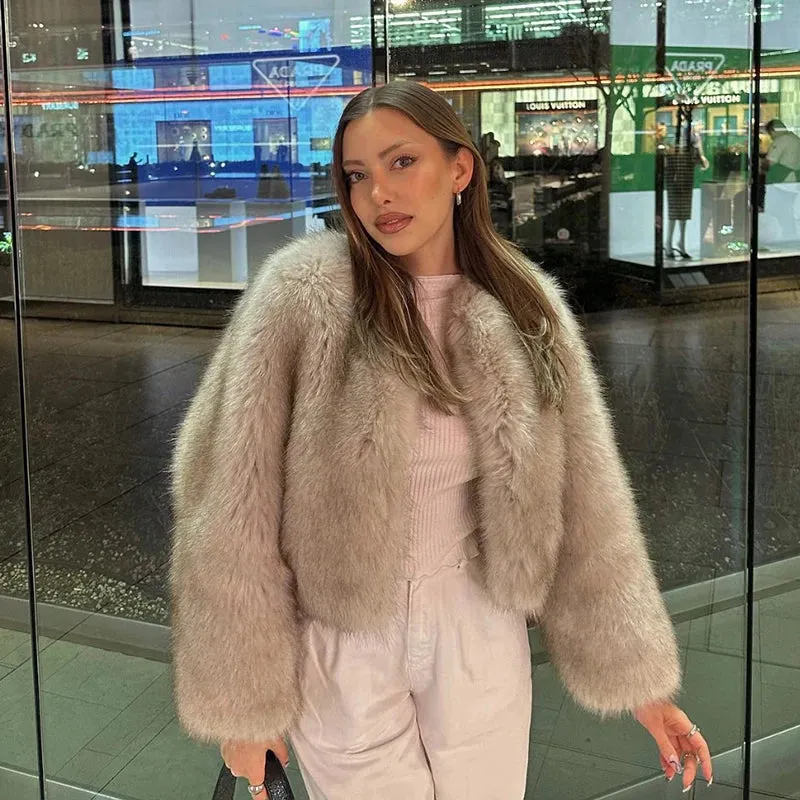 Fashionista Faux Fur Jacket round collar fur coat