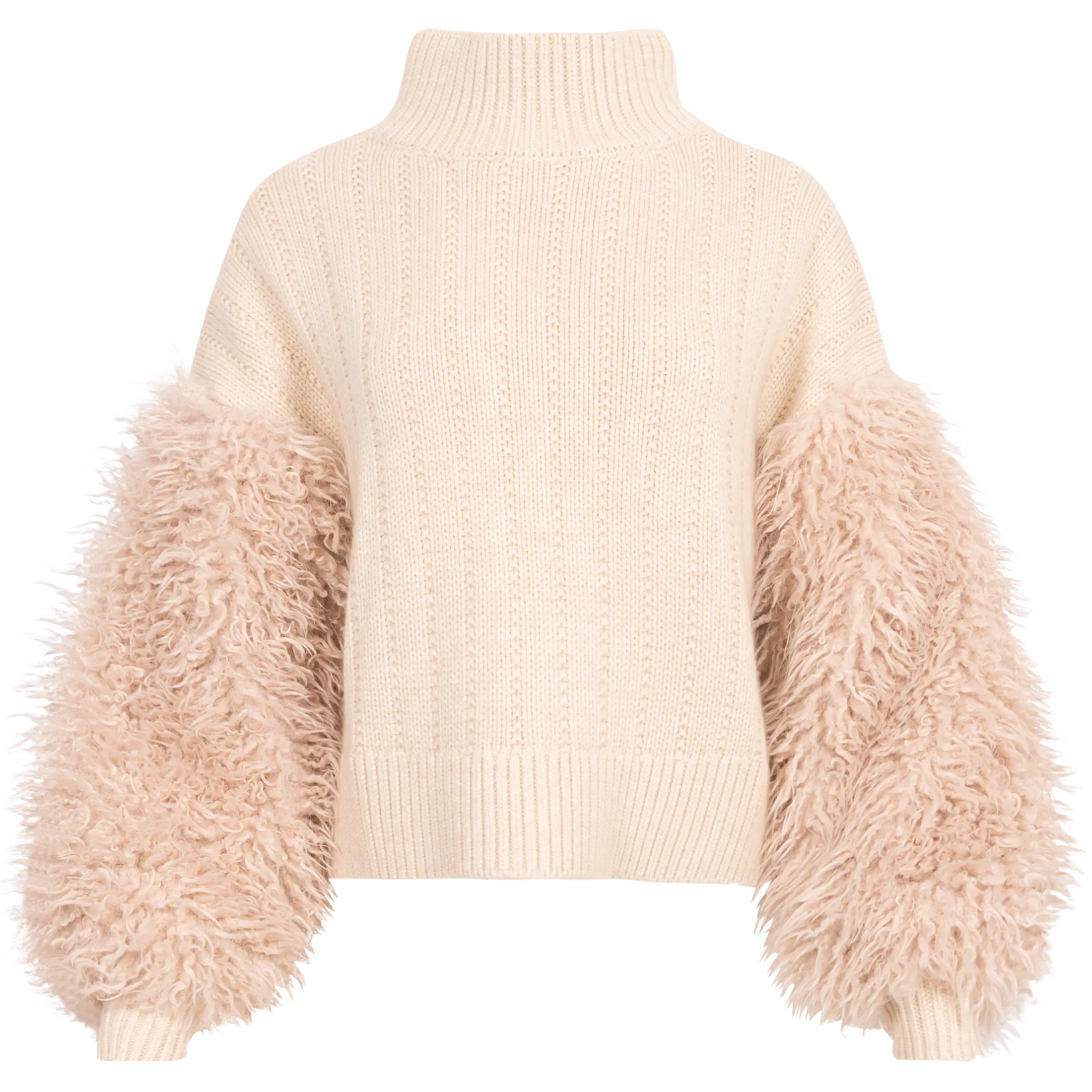 Faux Fur Turtleneck - Off White