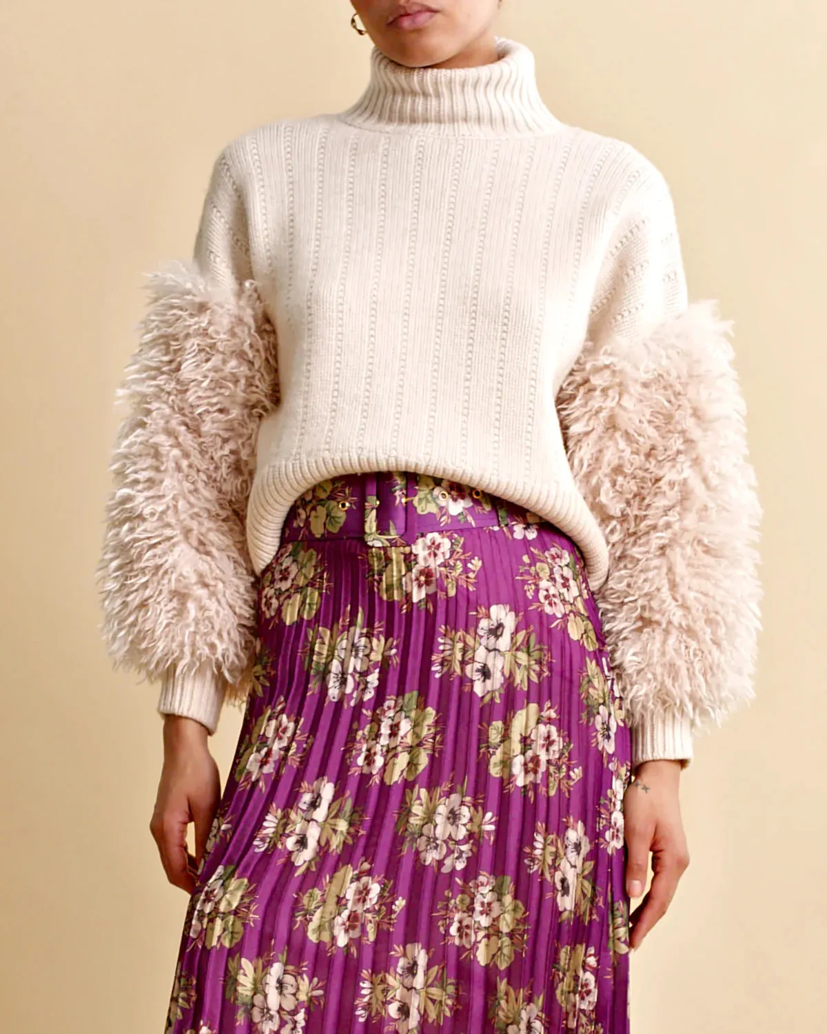 Faux Fur Turtleneck - Off White