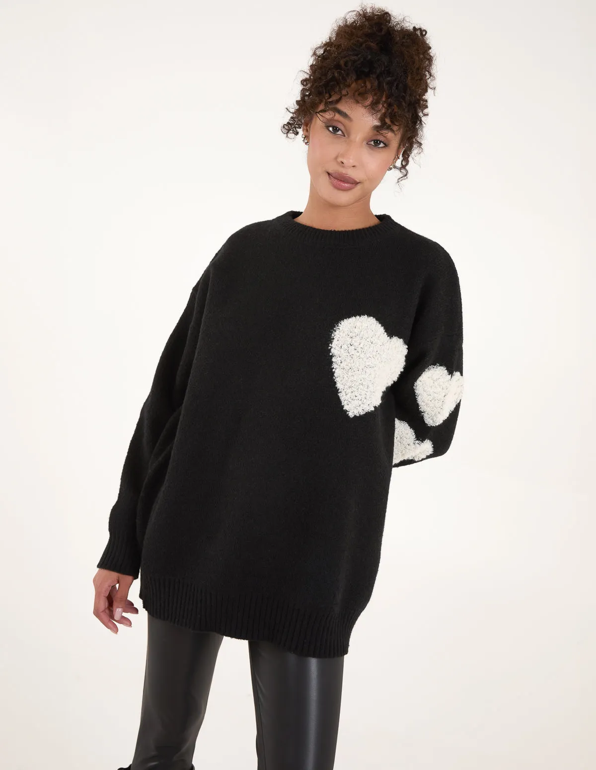 Flocked Heart Oversized Jumper