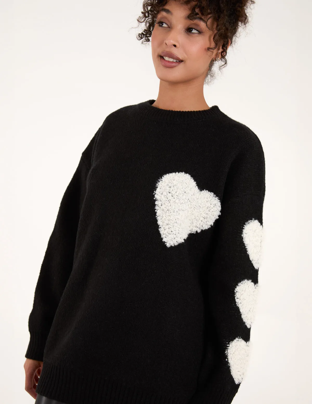 Flocked Heart Oversized Jumper