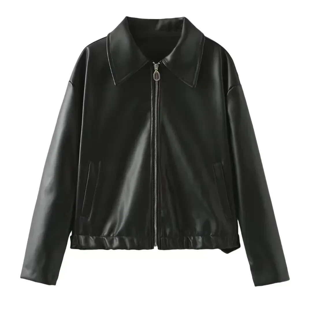 Girlary 2024 New Leaher Jackets Women's Jaqueta Feminina Streetwear ins Outwear Casaco Feminino Vermelho Couro Coat Black
