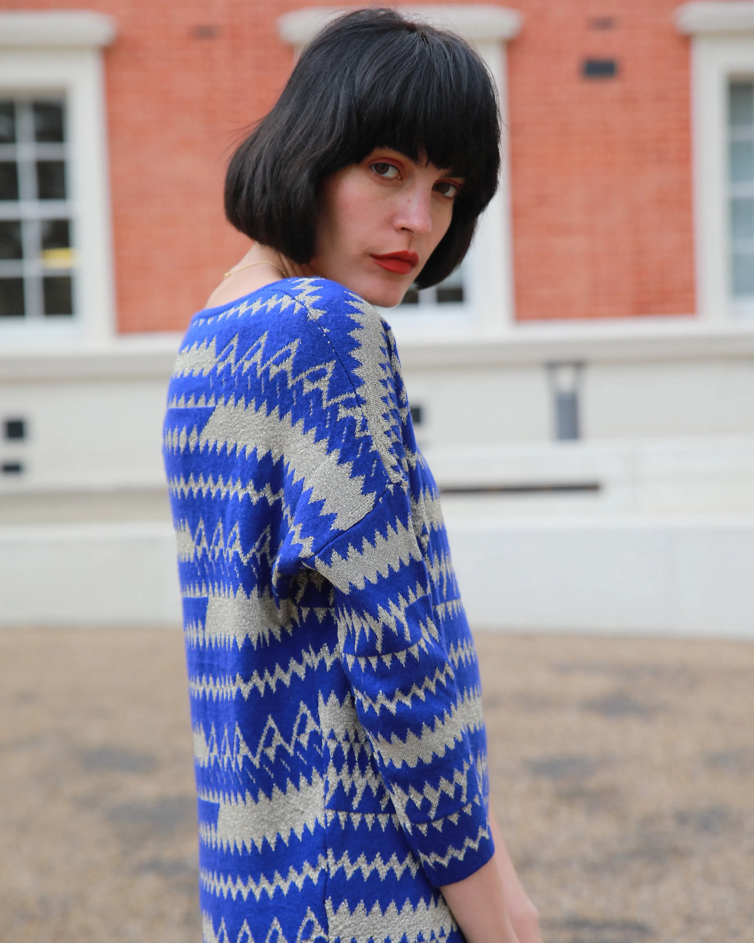 Gold lurex Stripe Knitted long Jumper