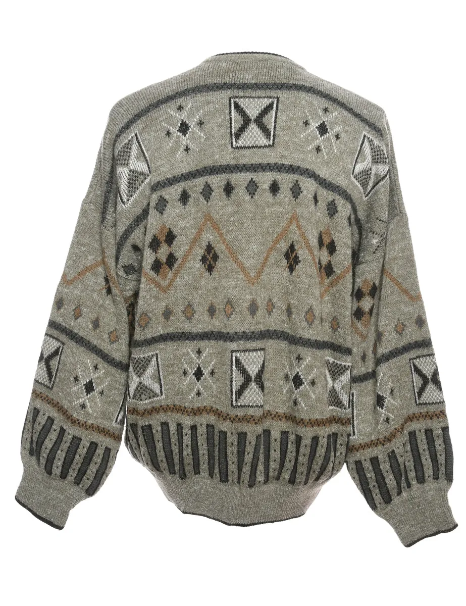 Grey Long Sleeved 1990s Jumper - M