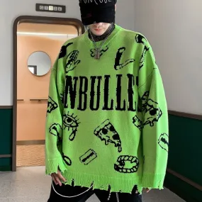 Harajuku Knitted Sweaters Men Hip Hop Loose Pullover Letter Printed Sweater Streetwear Male Winter Knitwear Clothing Cotton Coat