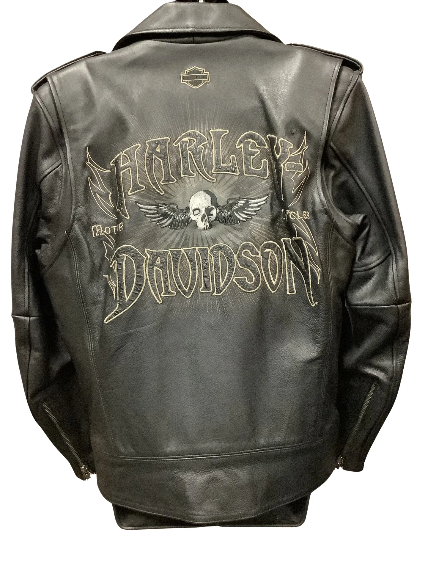 Harley Davidson Men's Coat Black Leather Skull W/Wings Size: S