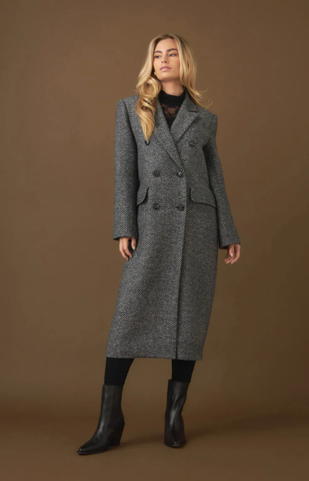 Herringbone Double Breasted Coat