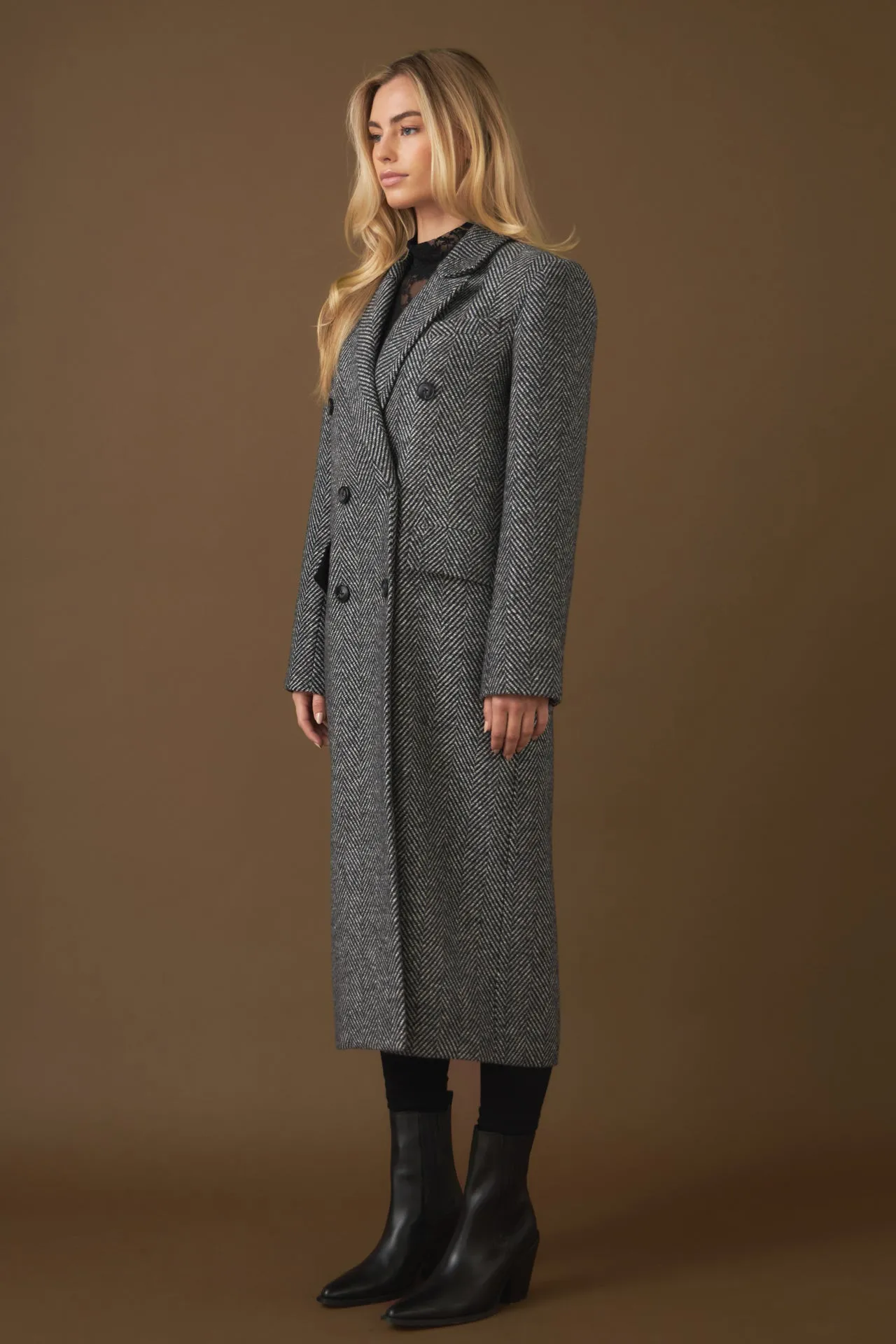 Herringbone Double Breasted Coat