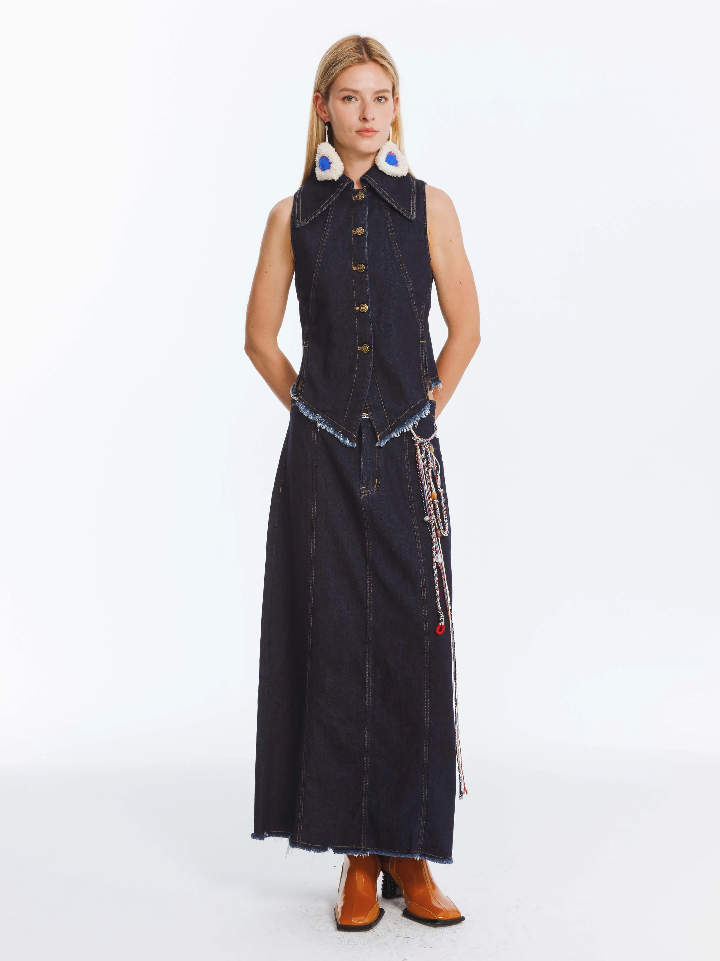 High Waist Denim Vintage A-line Skirt