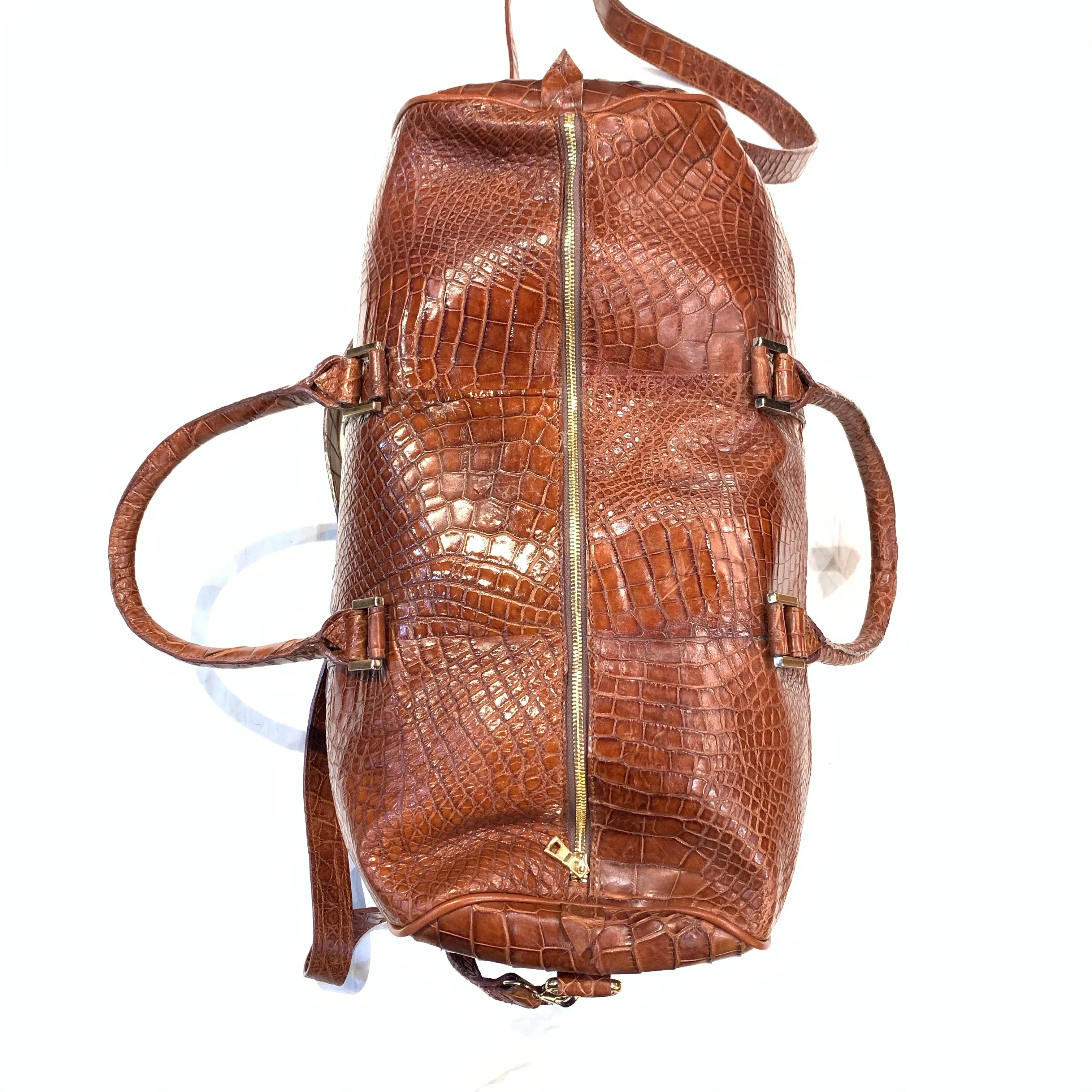 Kashani Cognac Full Alligator Body Duffle Bag