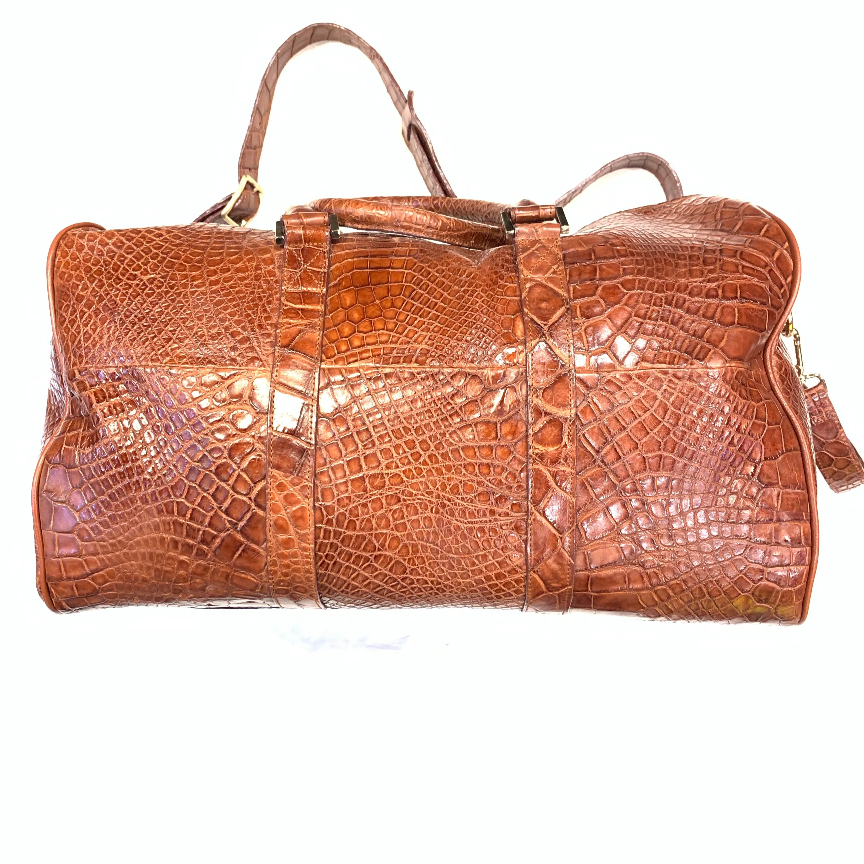 Kashani Cognac Full Alligator Body Duffle Bag