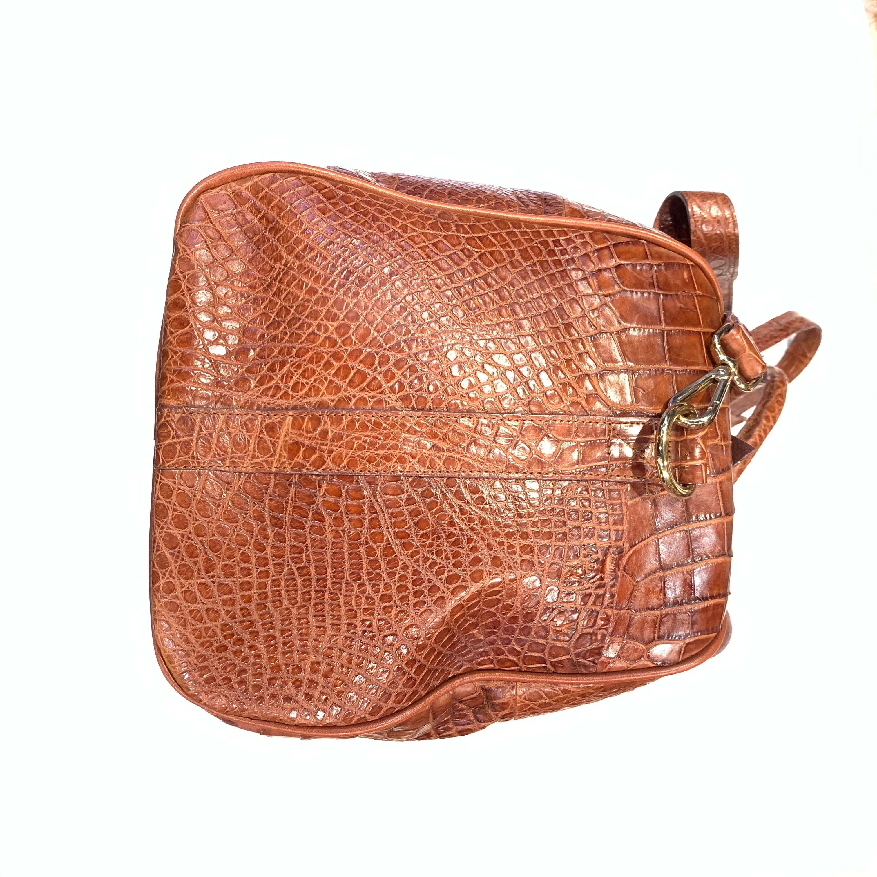 Kashani Cognac Full Alligator Body Duffle Bag