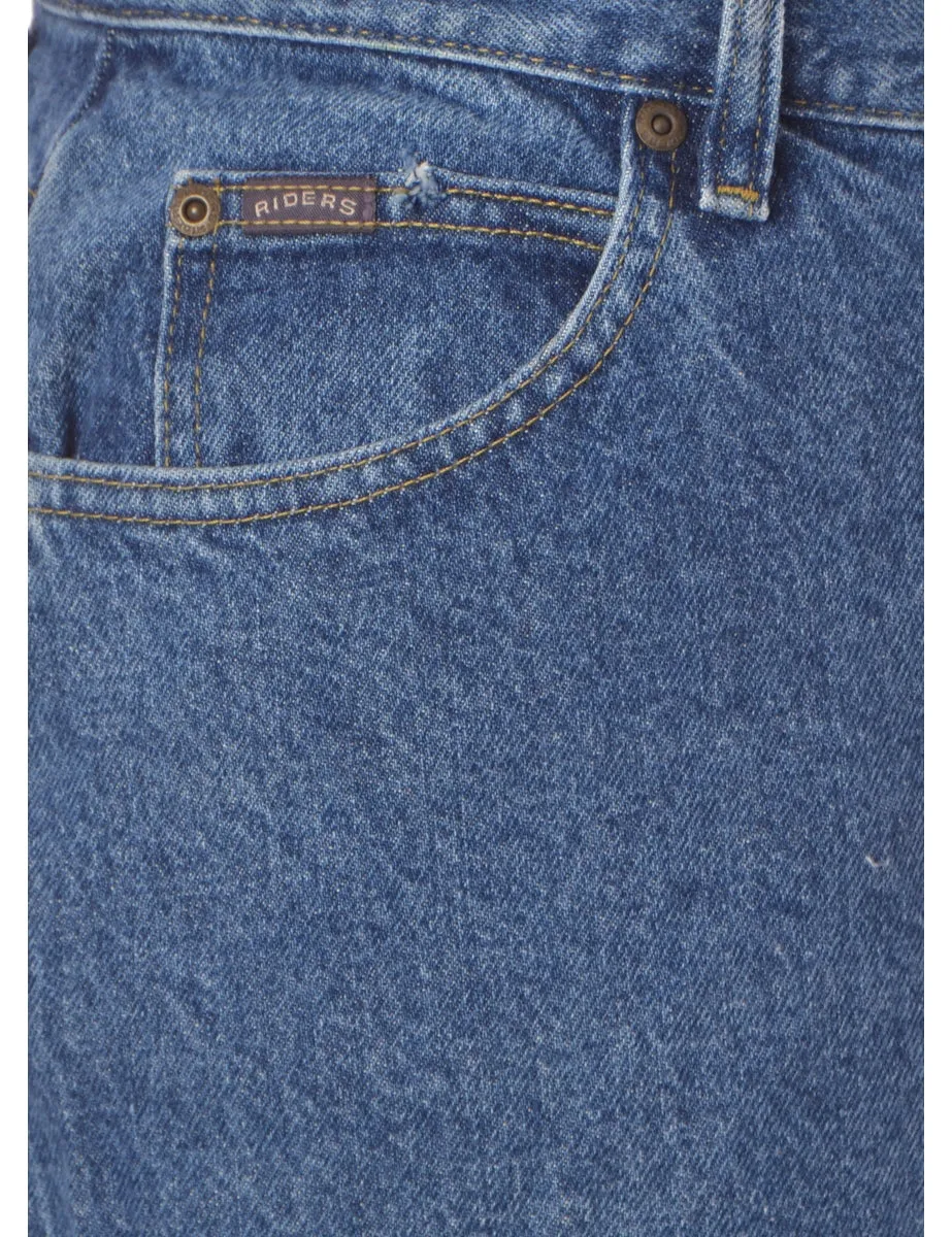 Label Stone Wash Midi Denim Jeans Skirt