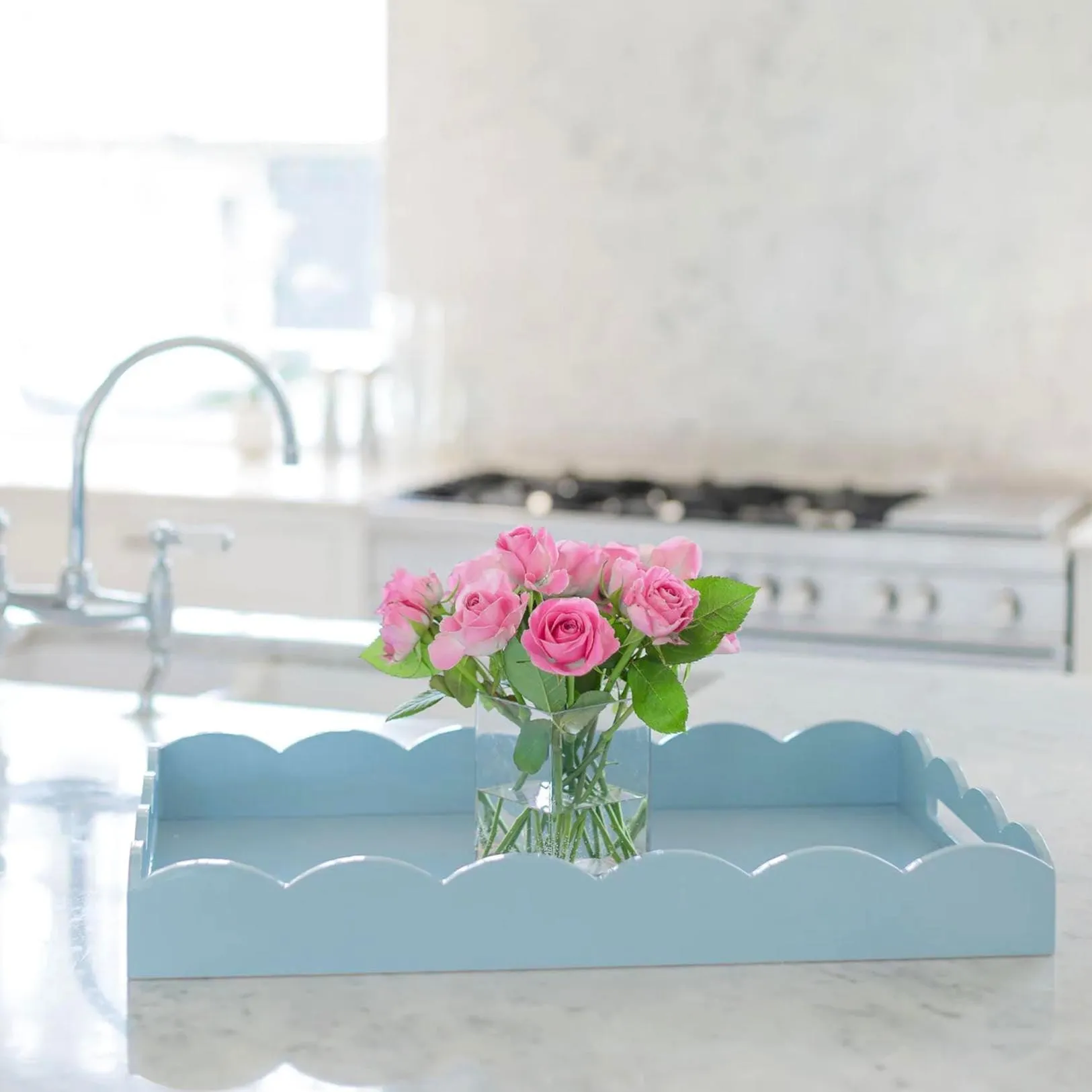 Large Scallop Rectangle Ottoman Tray | Denim